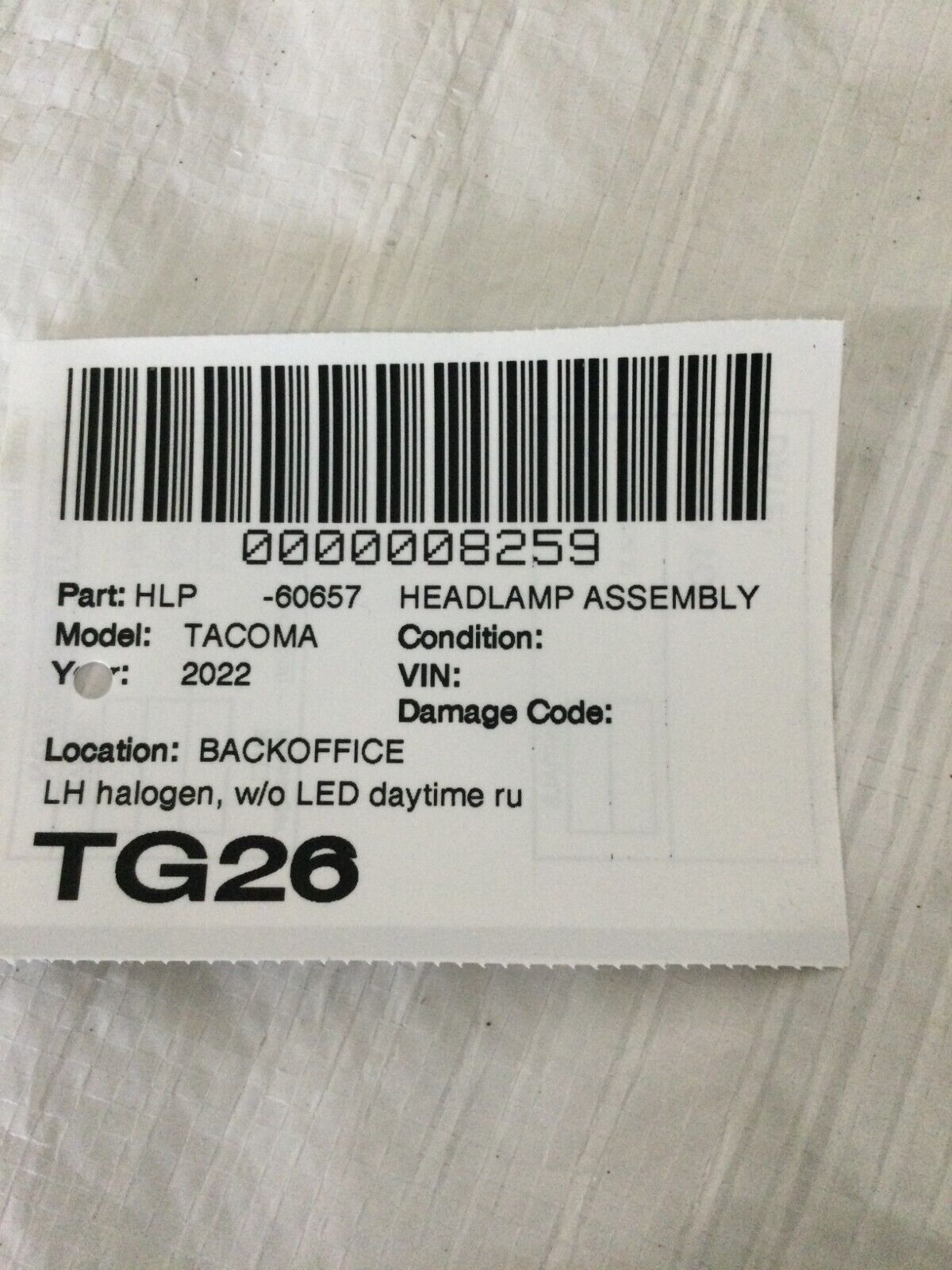 2022 Toyota Tacoma Headlight Head Light Driver Left LH Halogen OEM