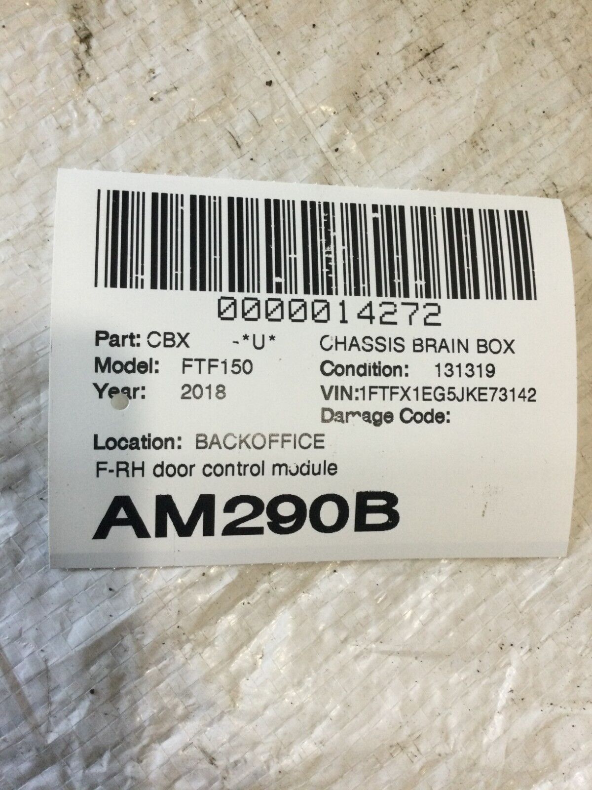 2018 Ford F-150 F150 Front Right Door Control Module OEM DG9T 14B533