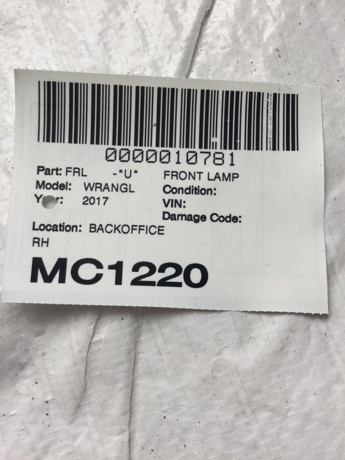 2017 Jeep Wrangler Front Right Fog Light OEM RH