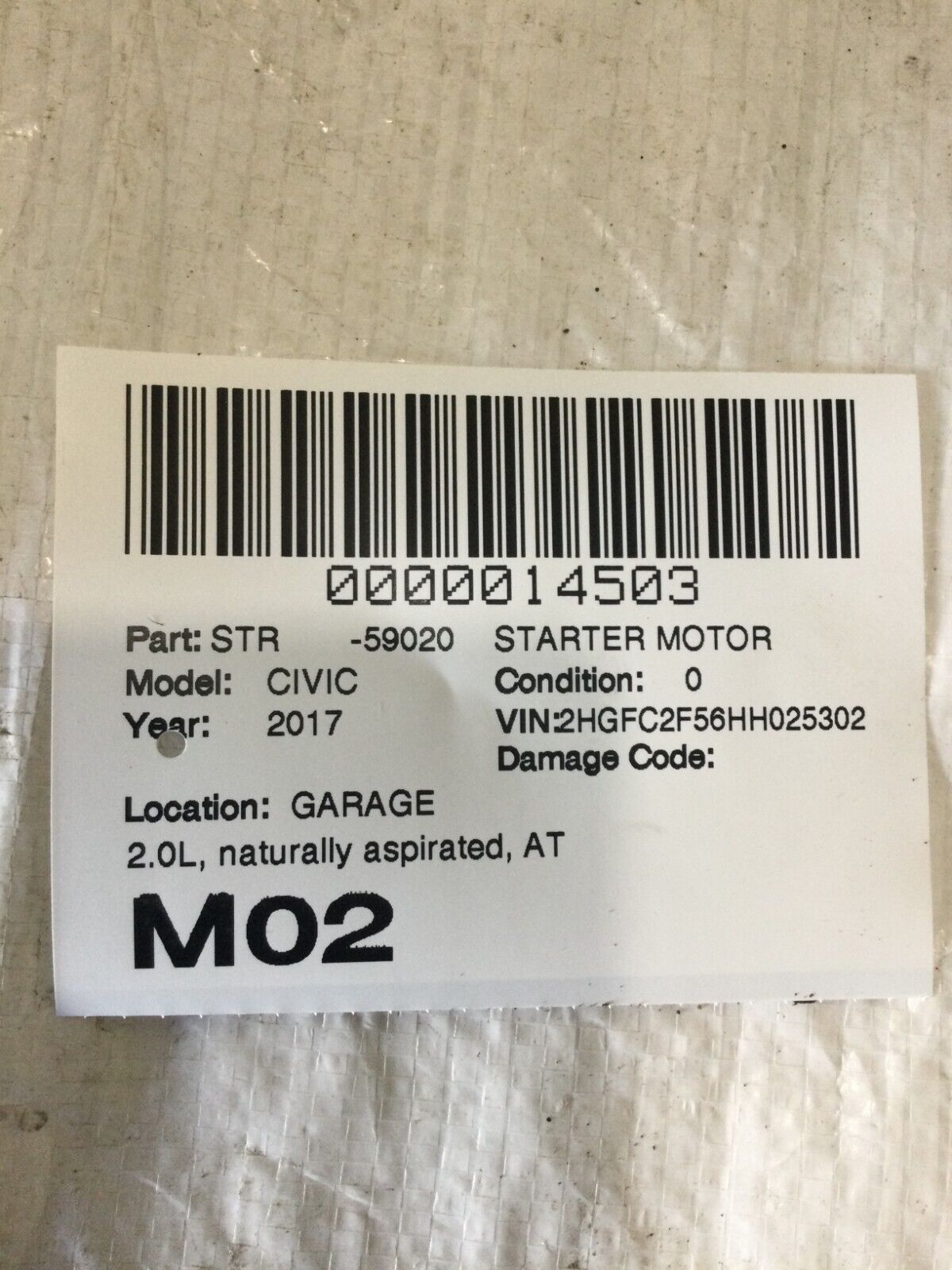 2016-2021 Honda Civic Engine Starter Motor OEM SM74027 2.0L