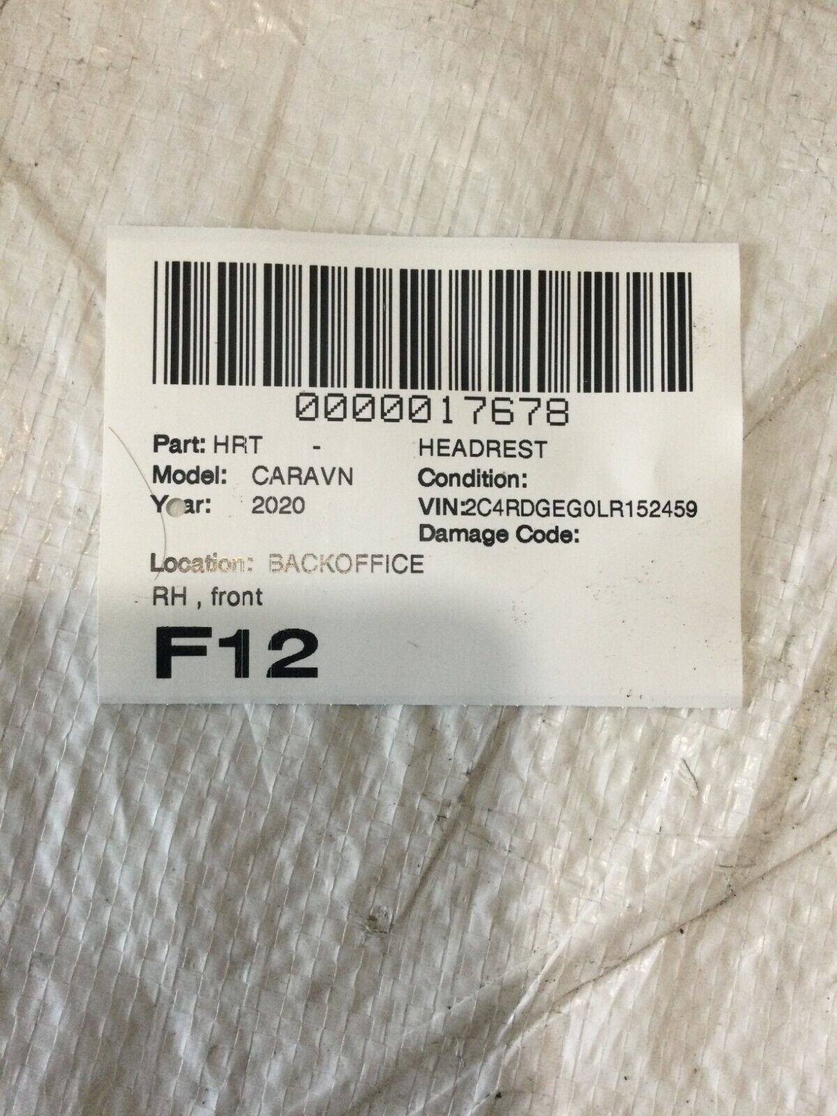 2020 Dodge Grand Caravan Right Front Headrest OEM