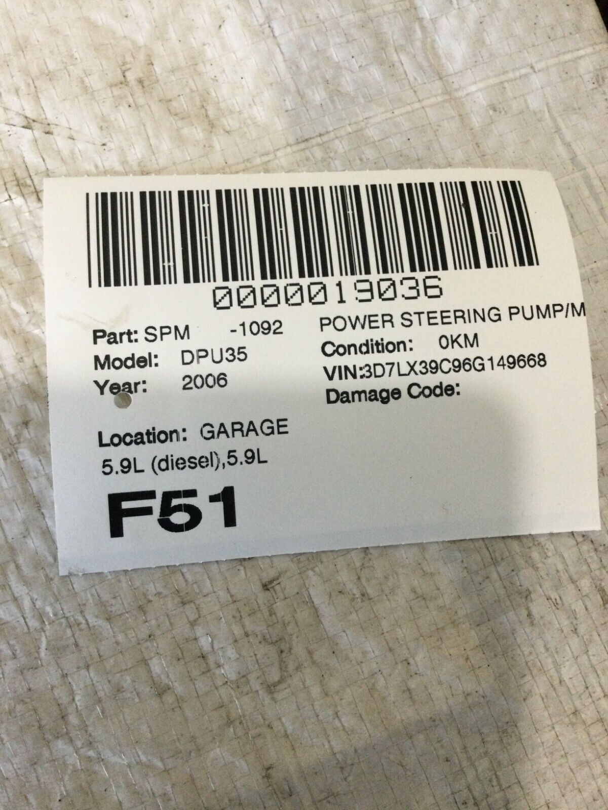 Power Steering Pump w/Pulley 52113925AK 2006 Dodge Ram 3500 5.9L Diesel