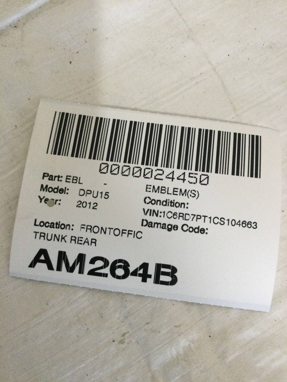 2012 Dodge Ram 1500 Rear Trunk Emblem OEM