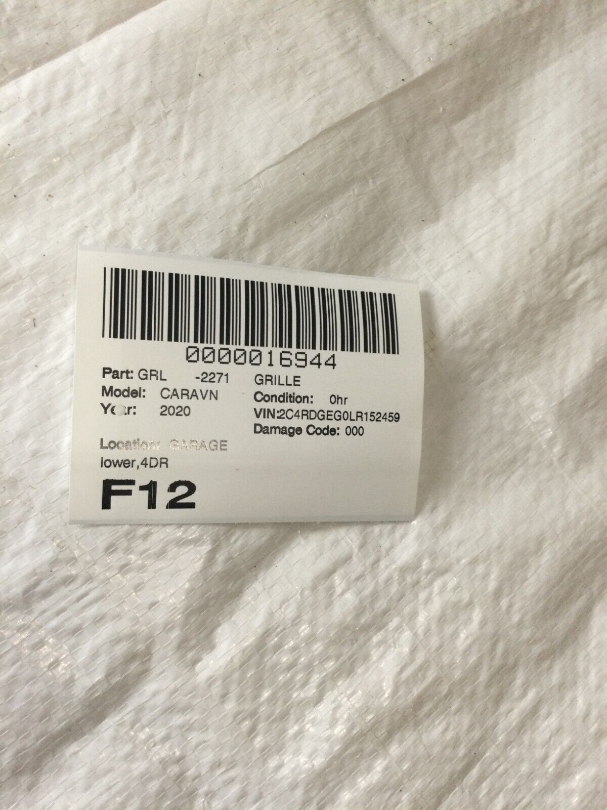 2020 Dodge Grand Caravan Front Upper Grill Grille OEM
