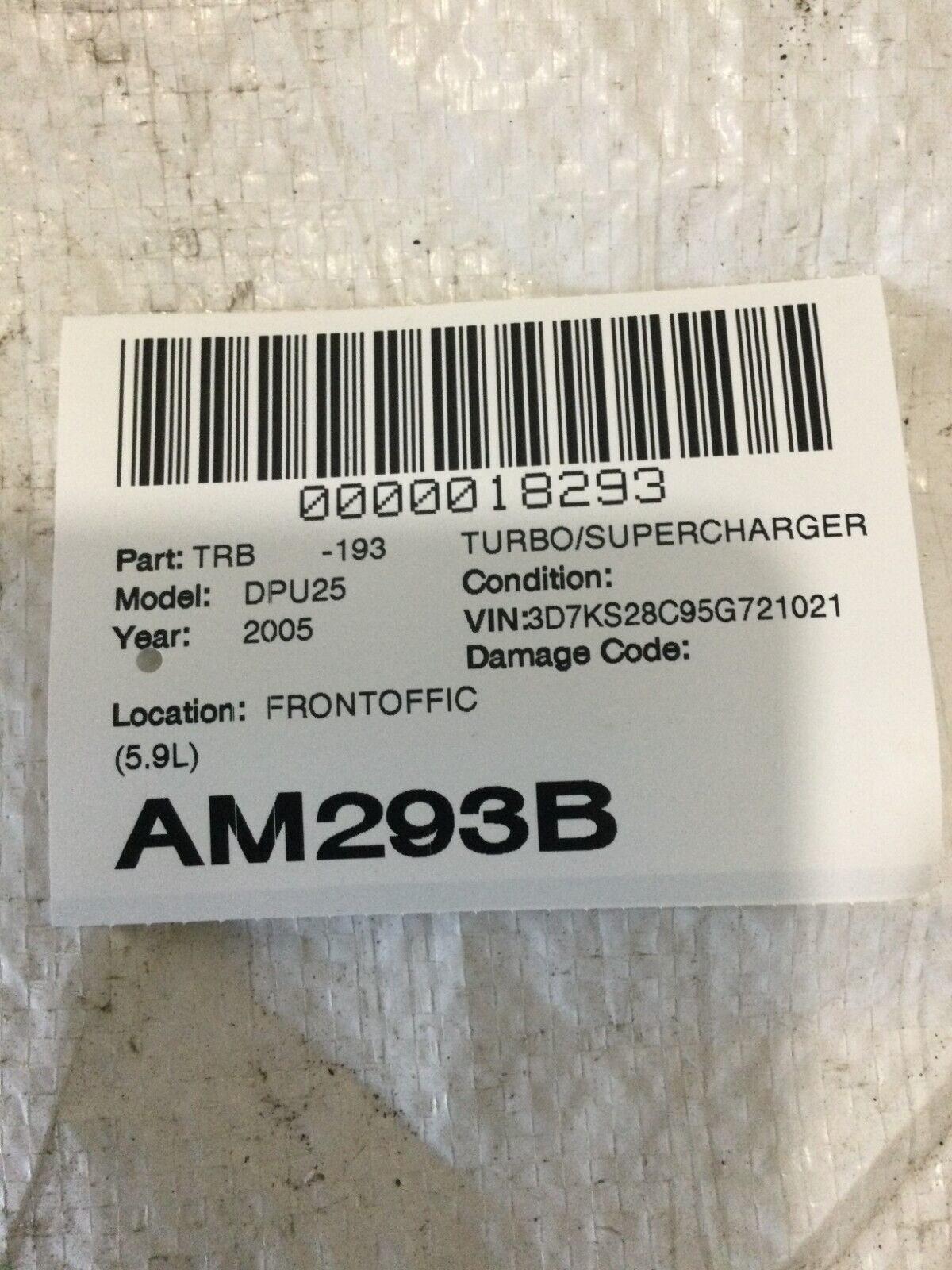 2005 Dodge Ram 2500 5.9L Turbo Supercharger Charger OEM