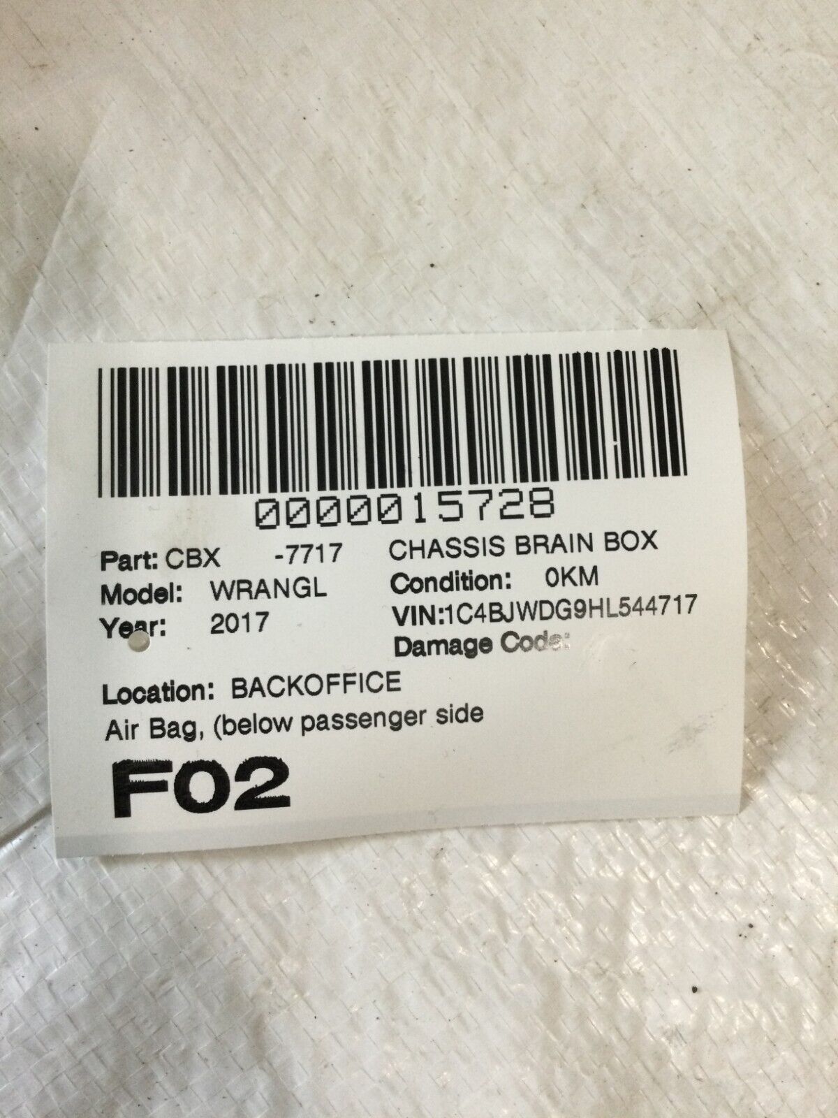 2017 Jeep Wrangler SRS Control Module OEM 68185855AB