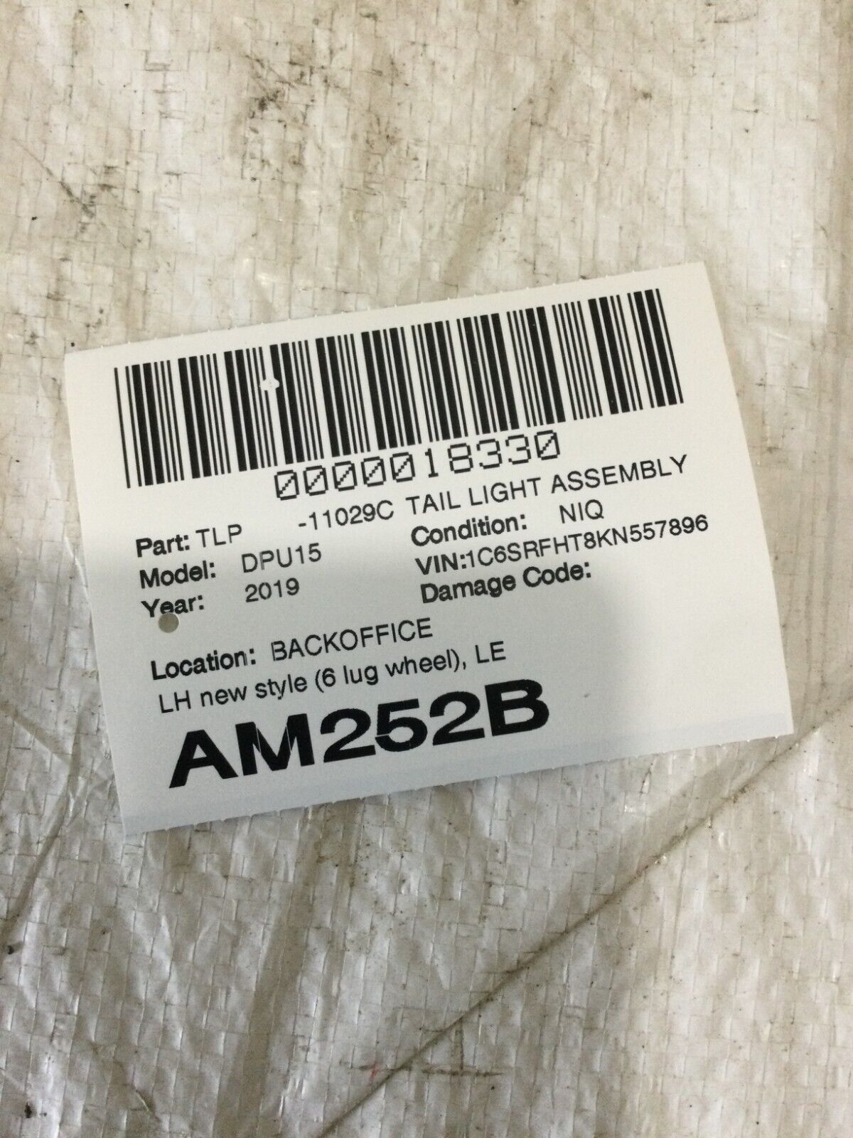 2019-2022 Ram 1500 Rear LH Driver Side Tail Light LED OEM 68262531AF (Chip Mark)