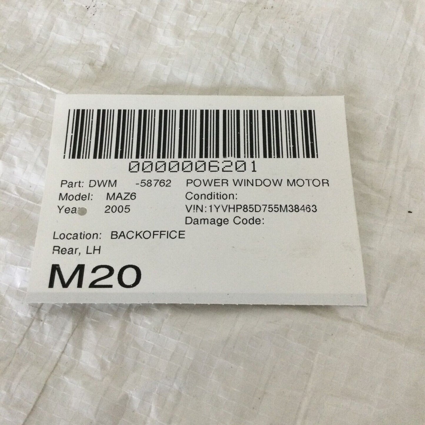 2004-2005 Mazda 6 Hatch Back Rear Left Power Window Motor OEM GJ6A 5858X