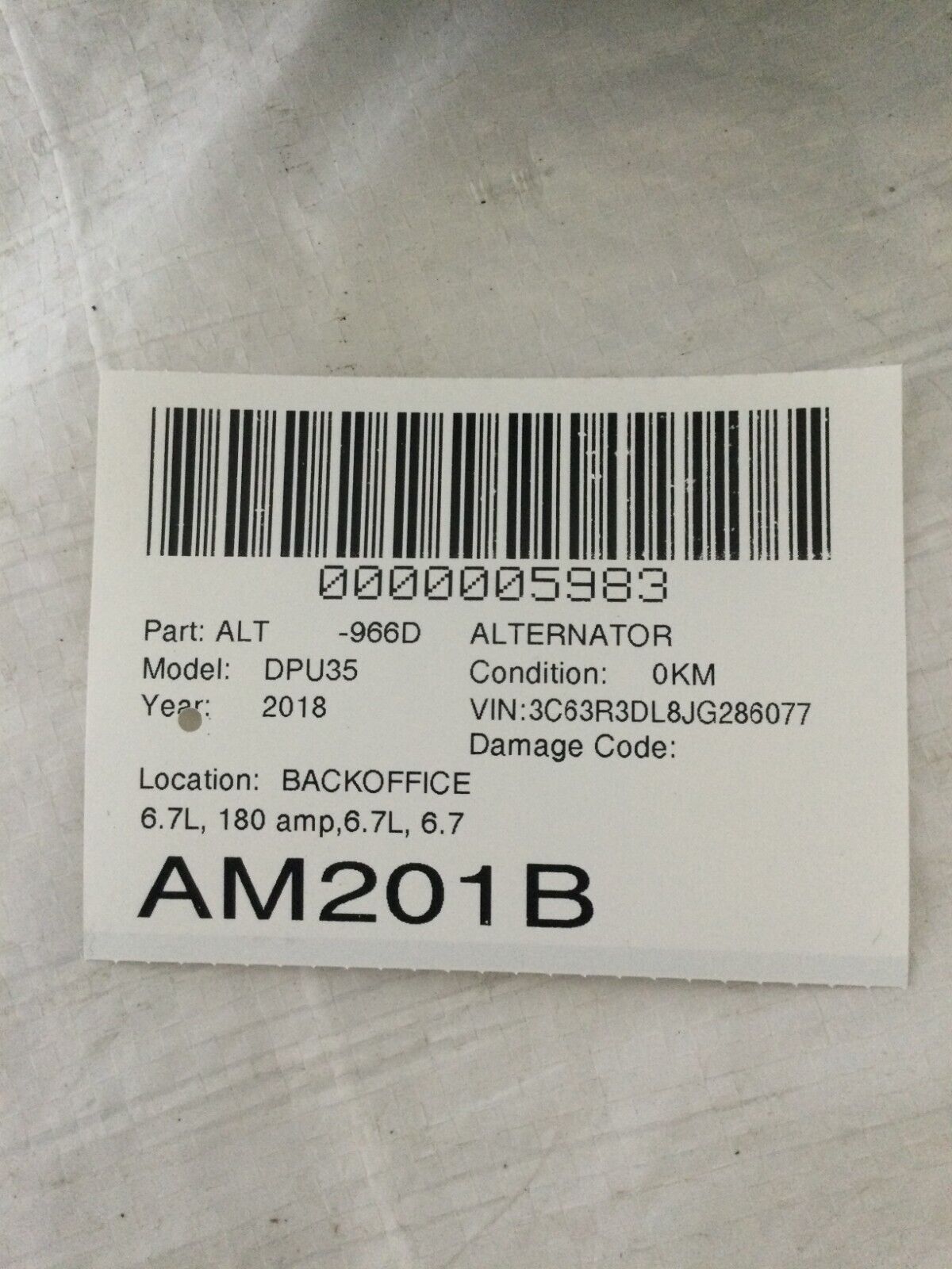 2018 Dodge Ram 3500 Alternator Motor 6.7L Diesel 4801768AC OEM