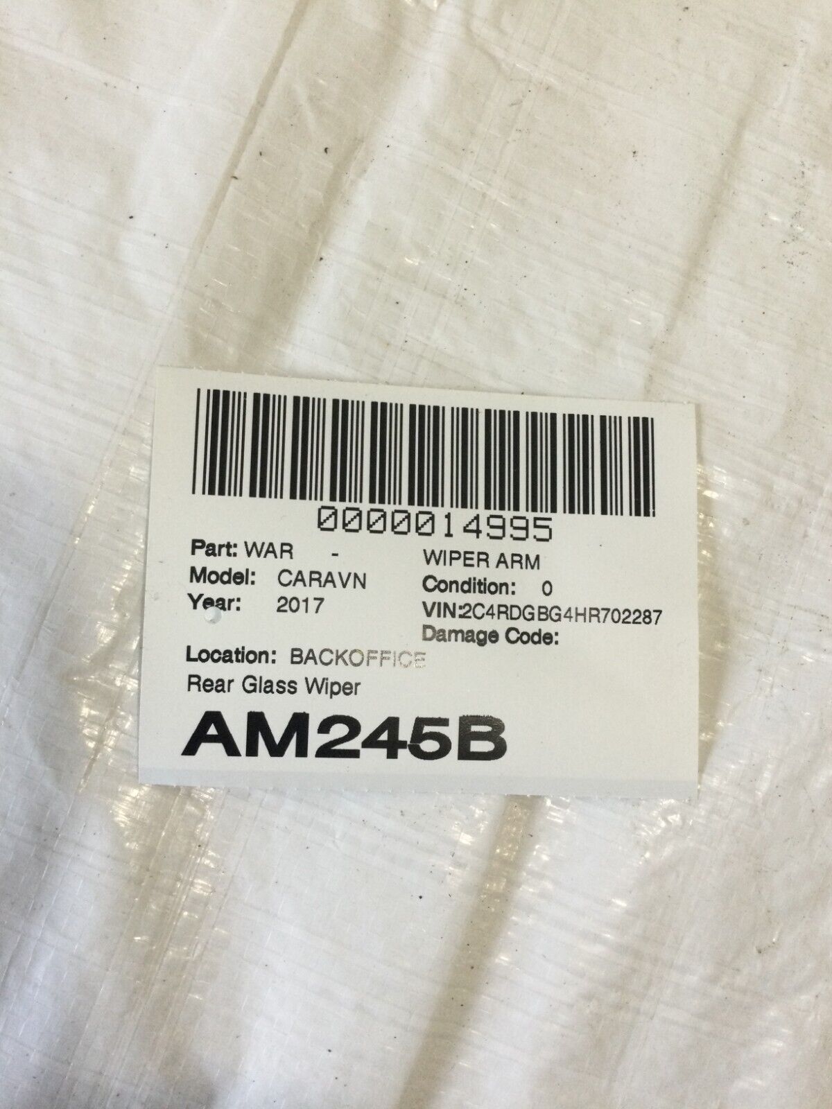 2017 Dodge Grand Caravan Rear Glass Wiper Arm OEM