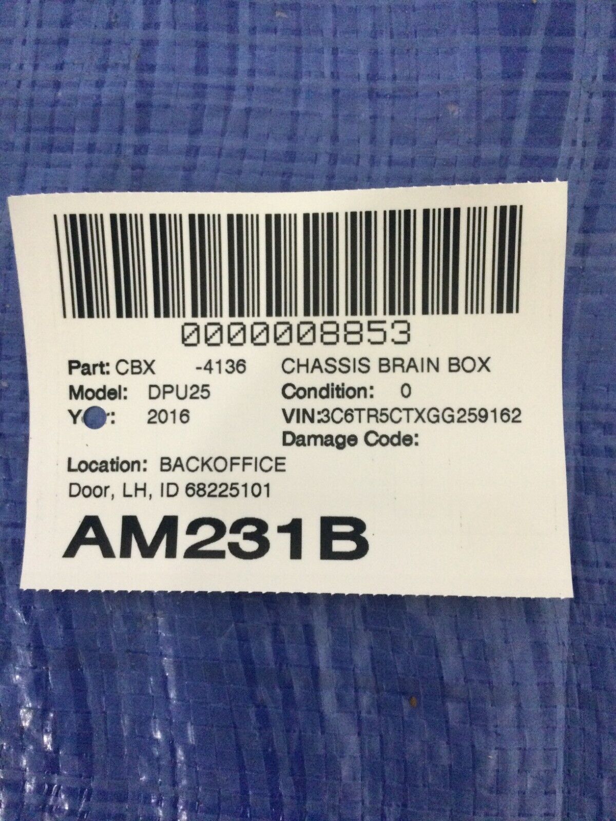 68225101AC 2018 Ram 3500 Front Left Door Module OEM LH