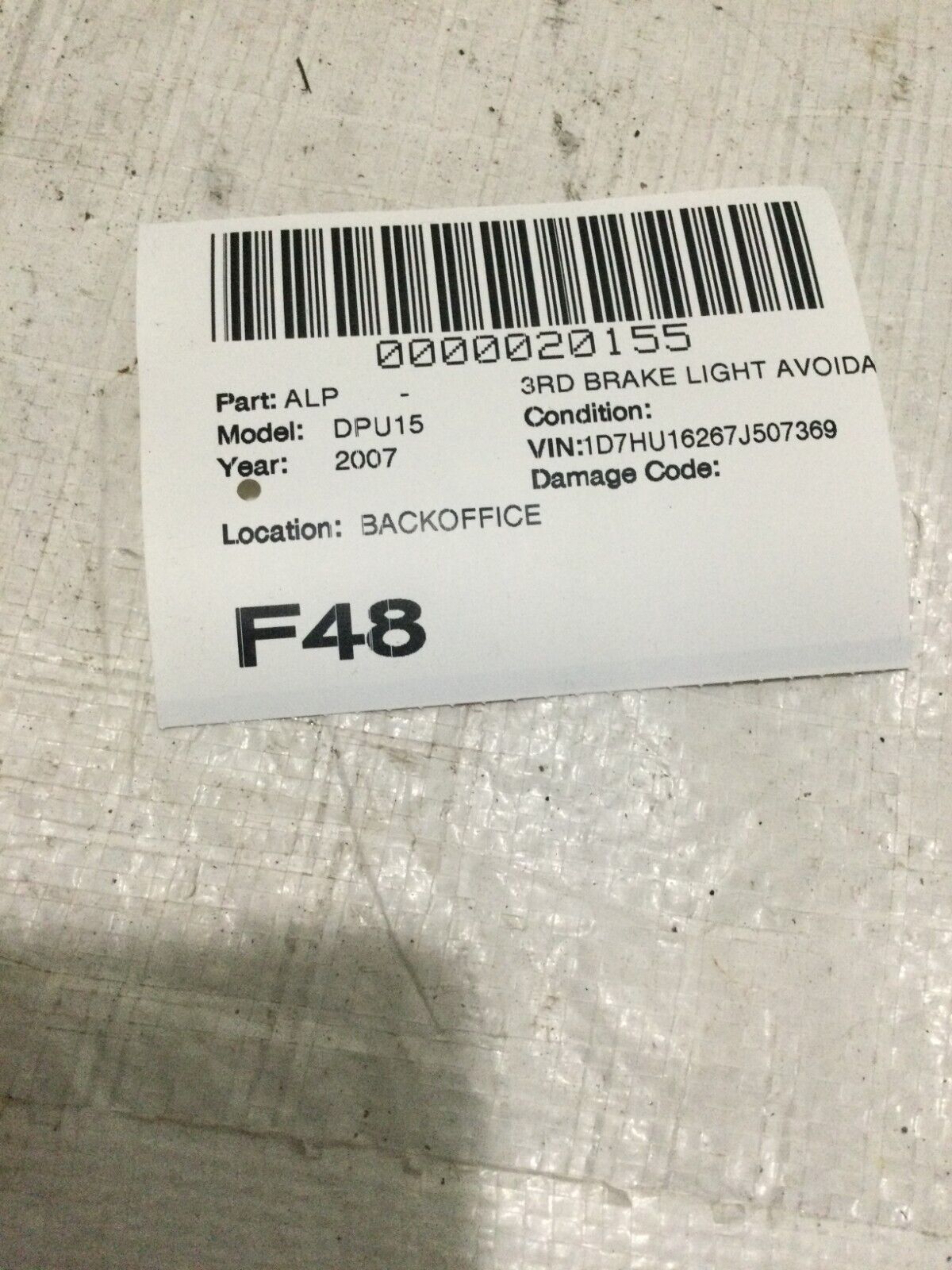 2007 Dodge Ram 1500 Third Brake 3rd Light OEM