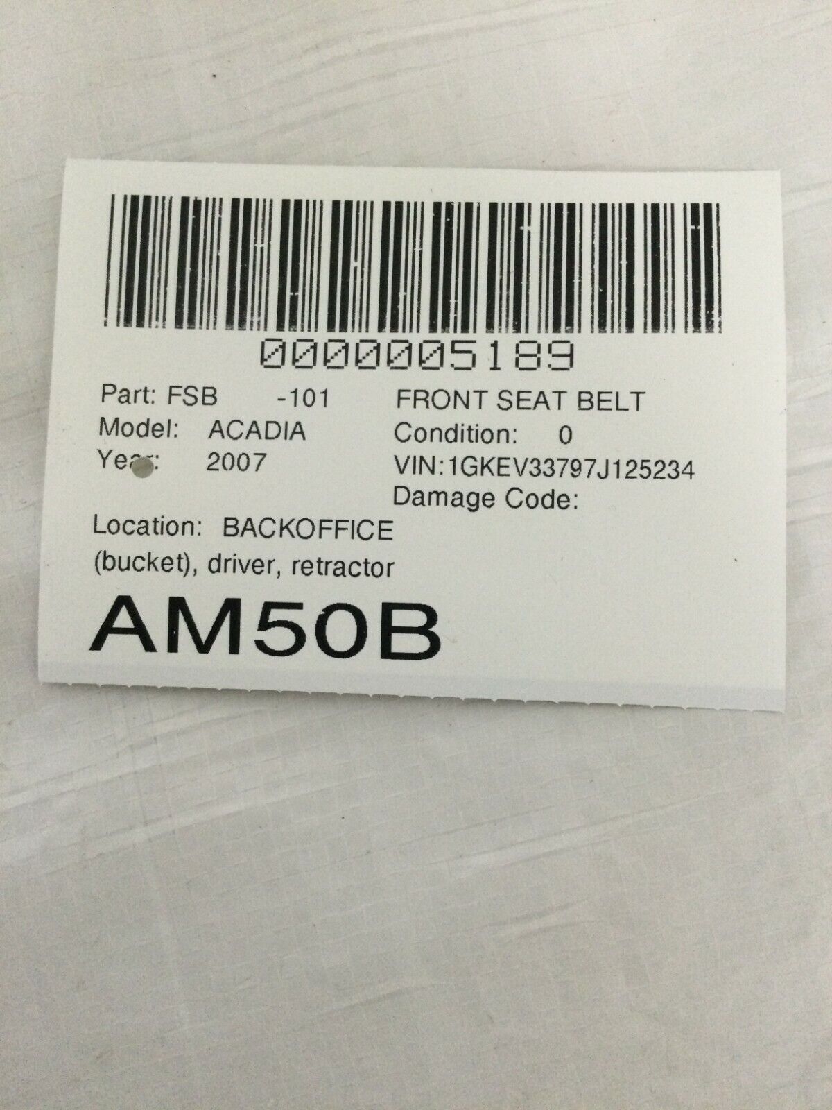 2007 GMC Acadia Front Left Driver Seat Belt OEM 15806583