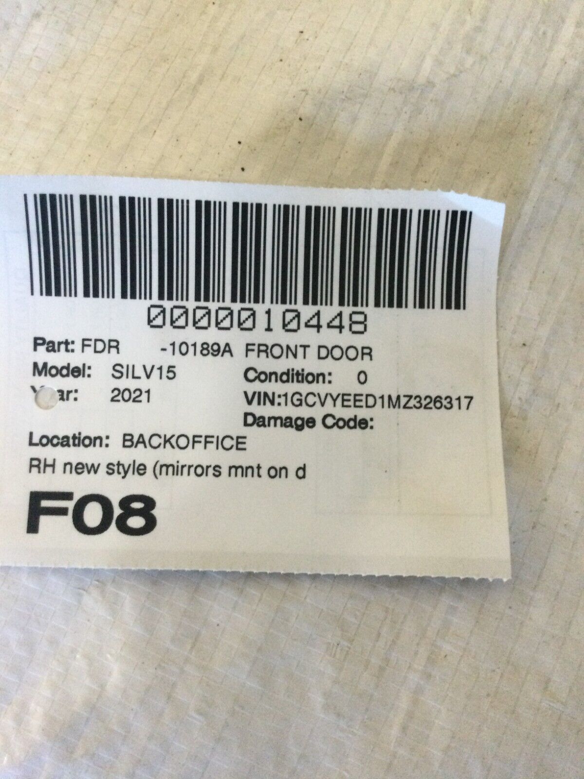 2021 Chevrolet Silverado 1500 Front Right Passenger Window Motor Regulator OEM