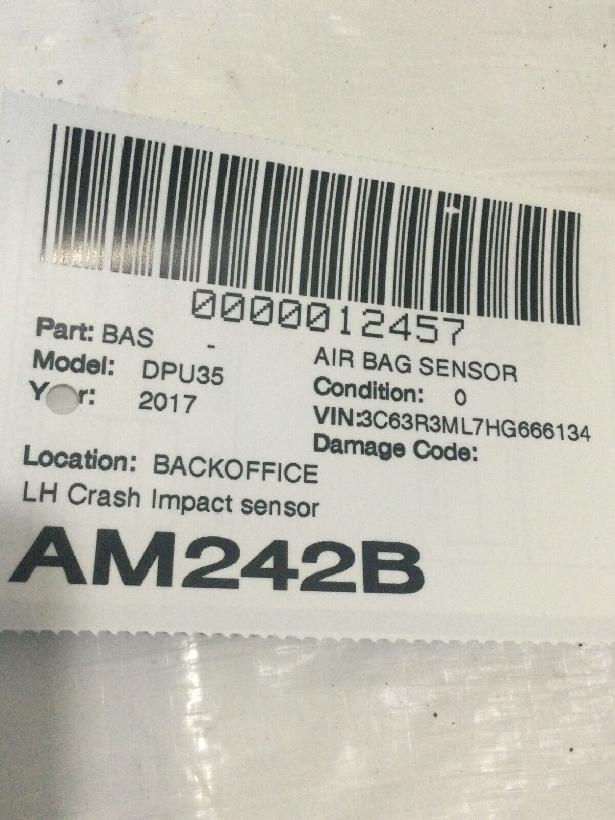 2017 Dodge Ram 3500 Crash Impact Sensor OEM 56038946AB