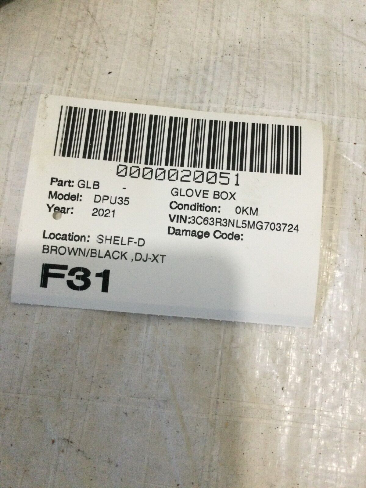 2021 Dodge Ram 3500 Glove Box OEM