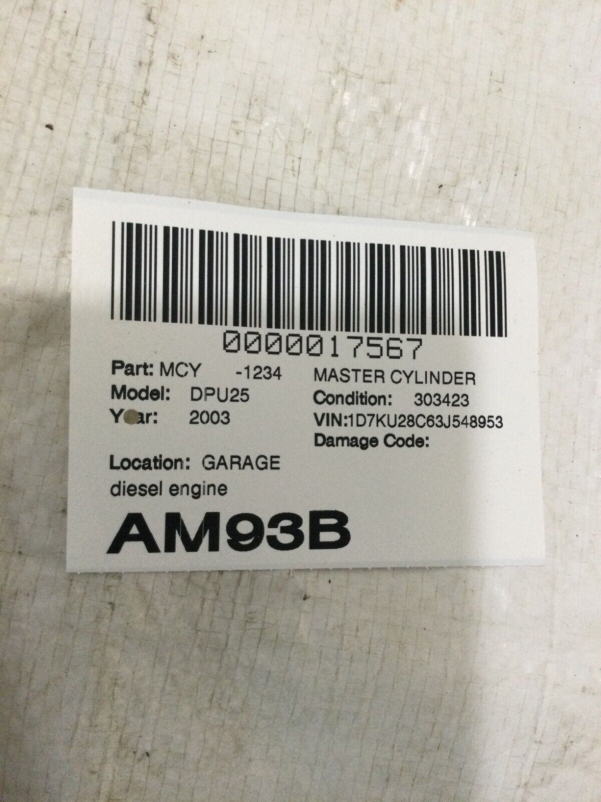 2003 RAM 2500 Brake Master Cylinder P52010194AB OEM