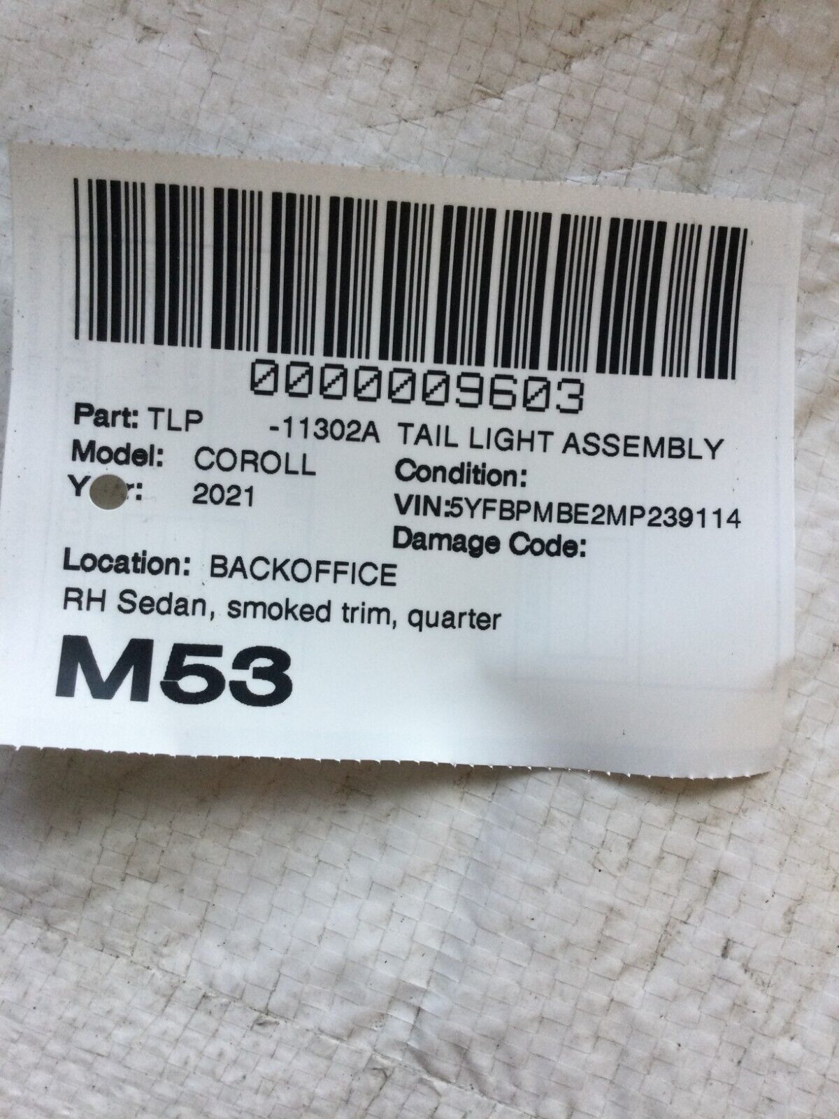 2020-2022 Toyota Corolla Sedan Right Passenger Side Outer LED OEM Taillight