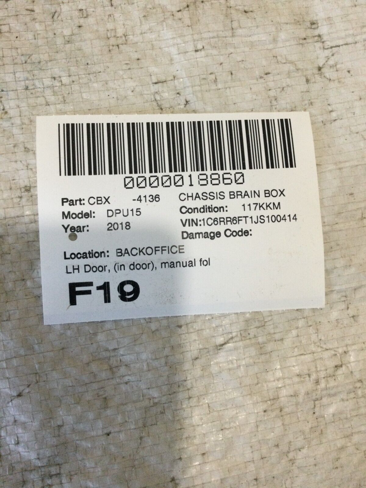 2018 RAM 1500 Front Left Side Door Control Module P68225101AC OEM