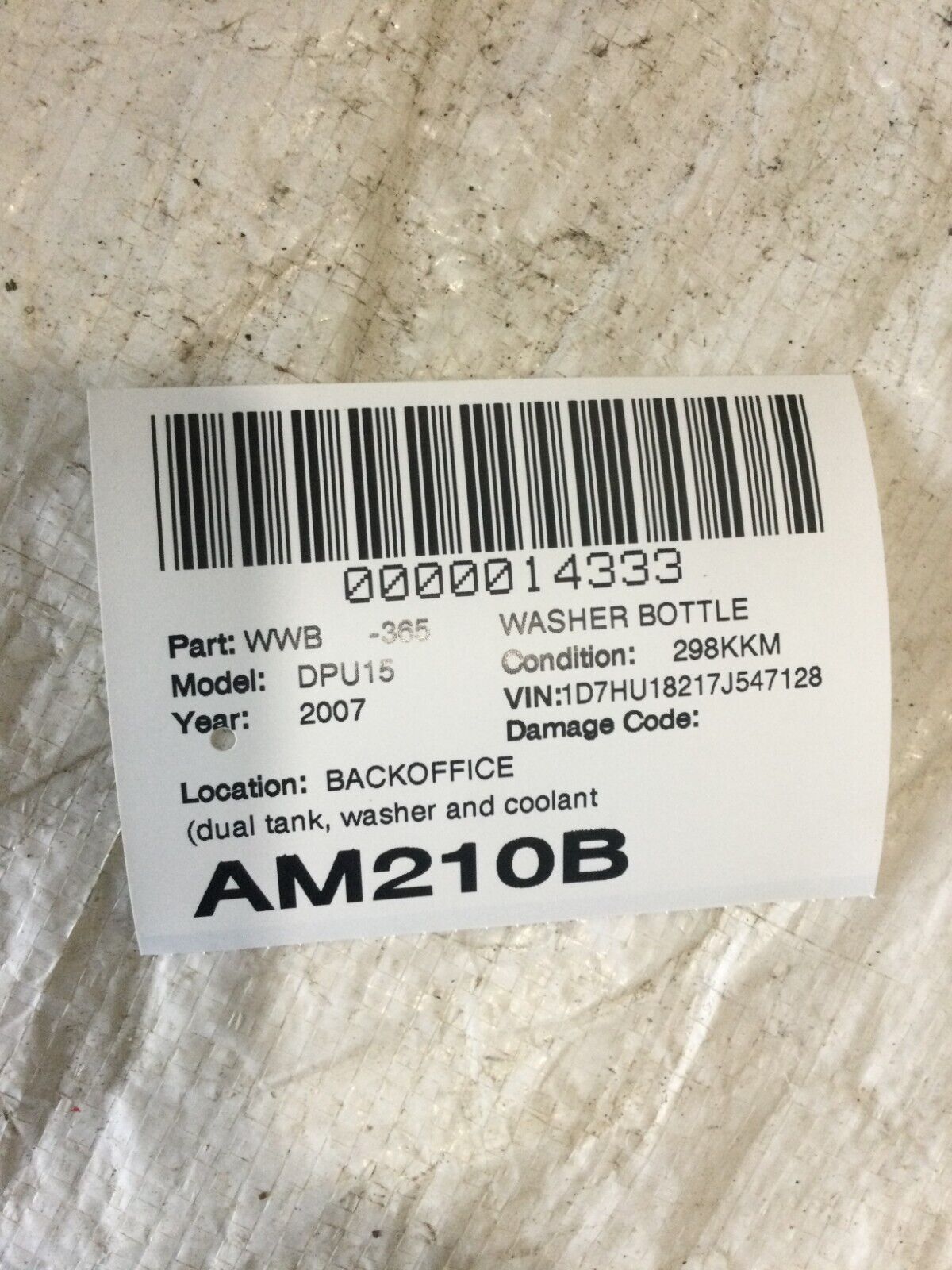 2004-2008 Dodge Ram 1500 Windshield Washer Fluid Reservoir Bottle OEM 55056502AD