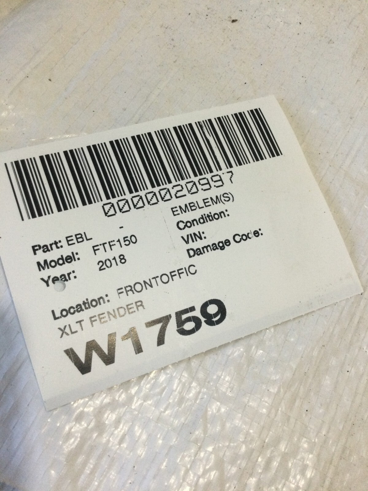 2018 Ford F-150 XLT Fender Emblem OEM