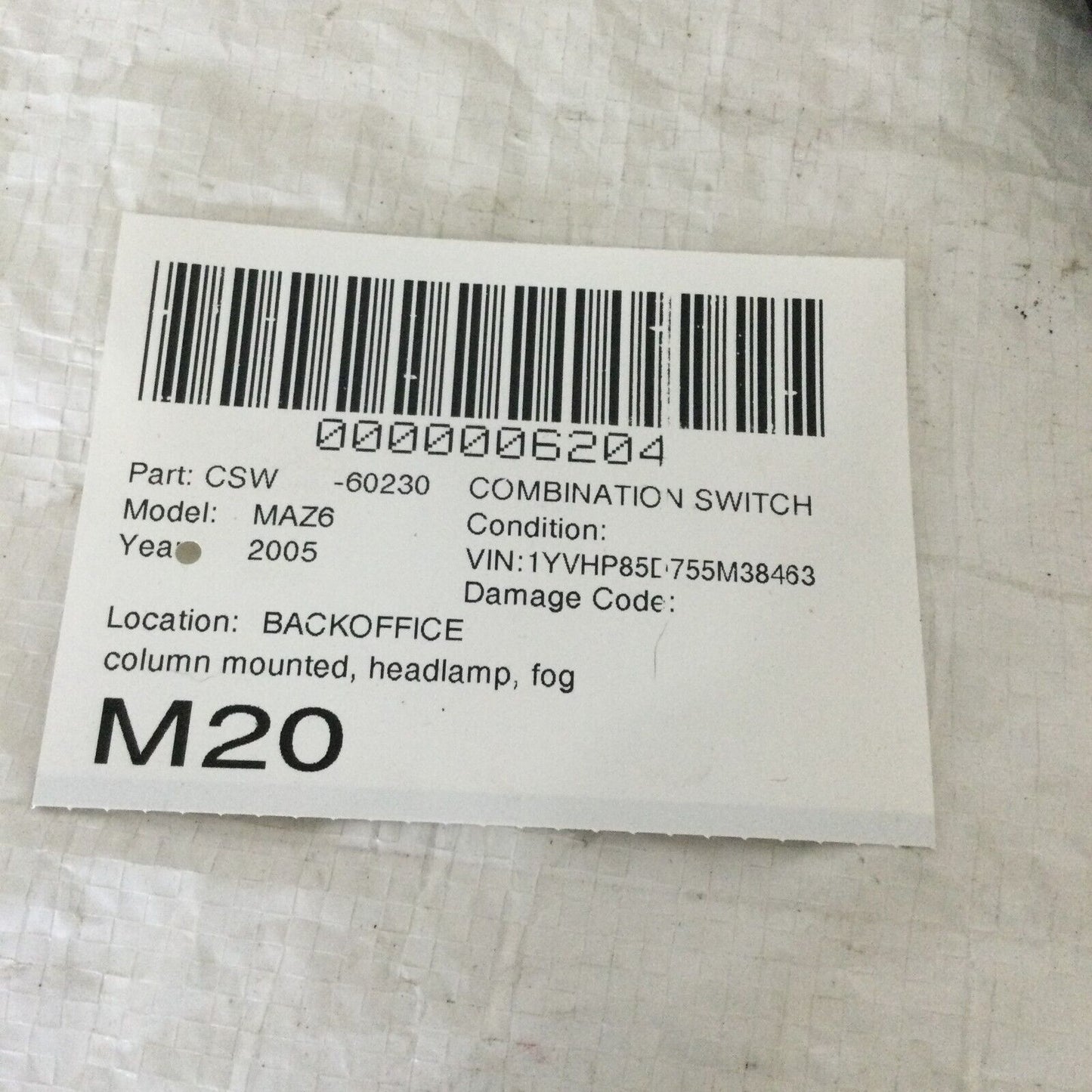 2003-2005 Mazda 6 Mazda6 Headlight Turn Signal Control Switch OEM