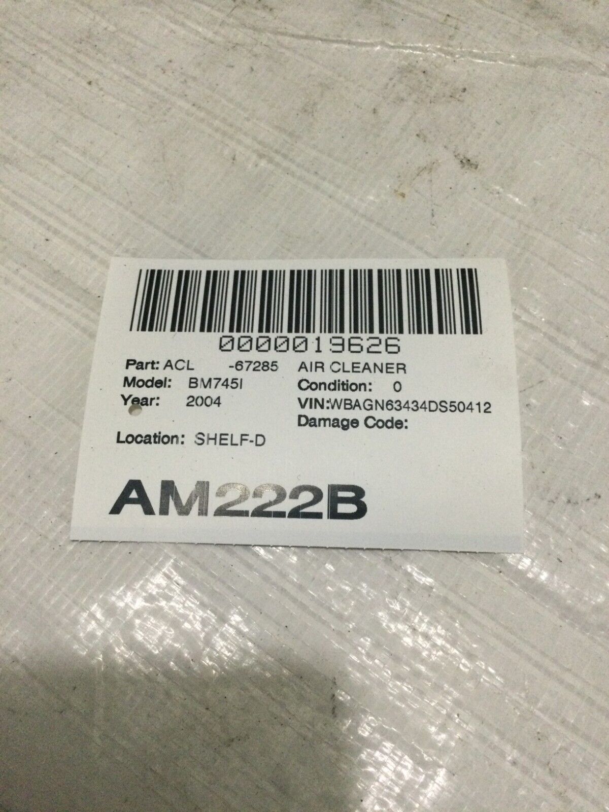 2004 BMW 7-Series Air Box Cleaner OEM