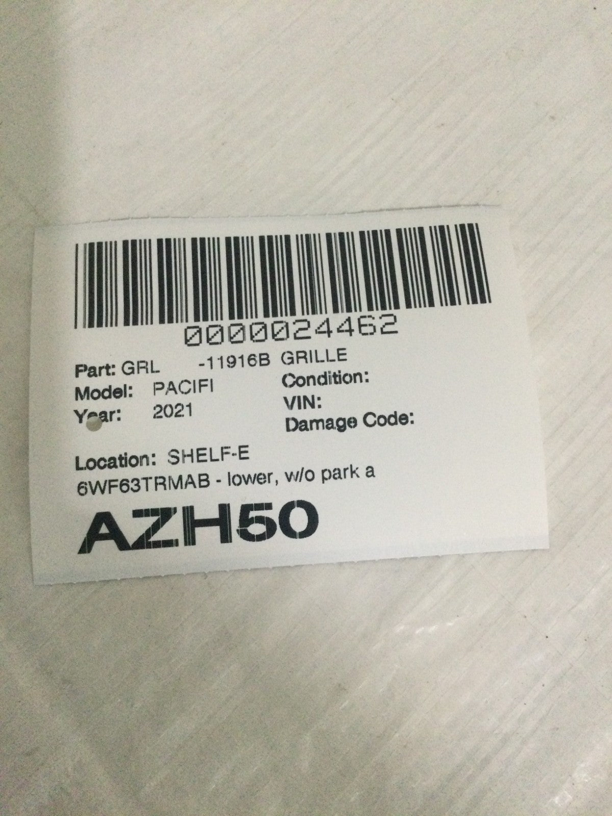 2021-2022 Chrysler Pacifica Front Bumper Lower Grille OEM 6WF63TRMAB