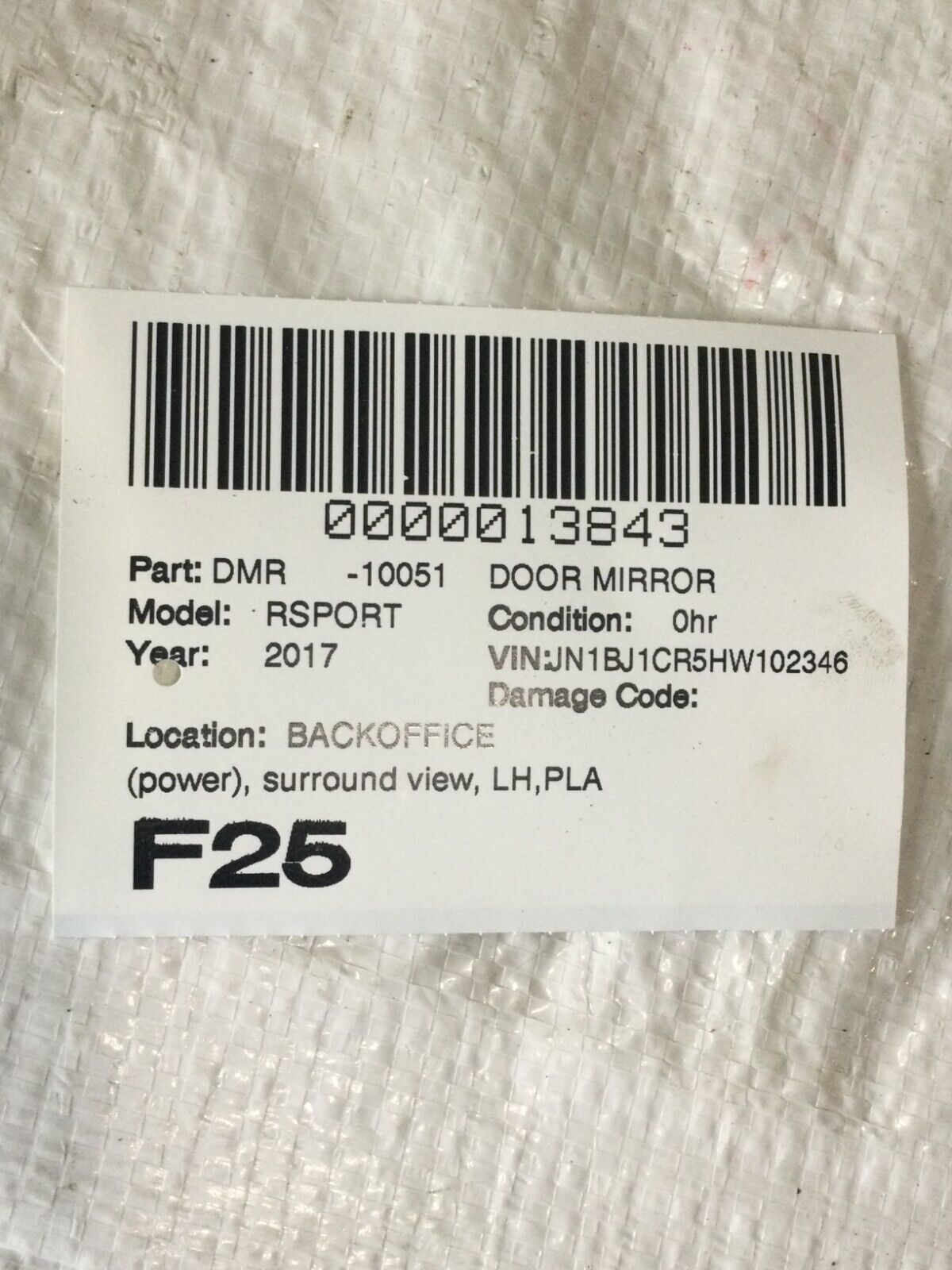 2019 Nissan Rogue Power Door Mirror Left Side View 044990 OEM