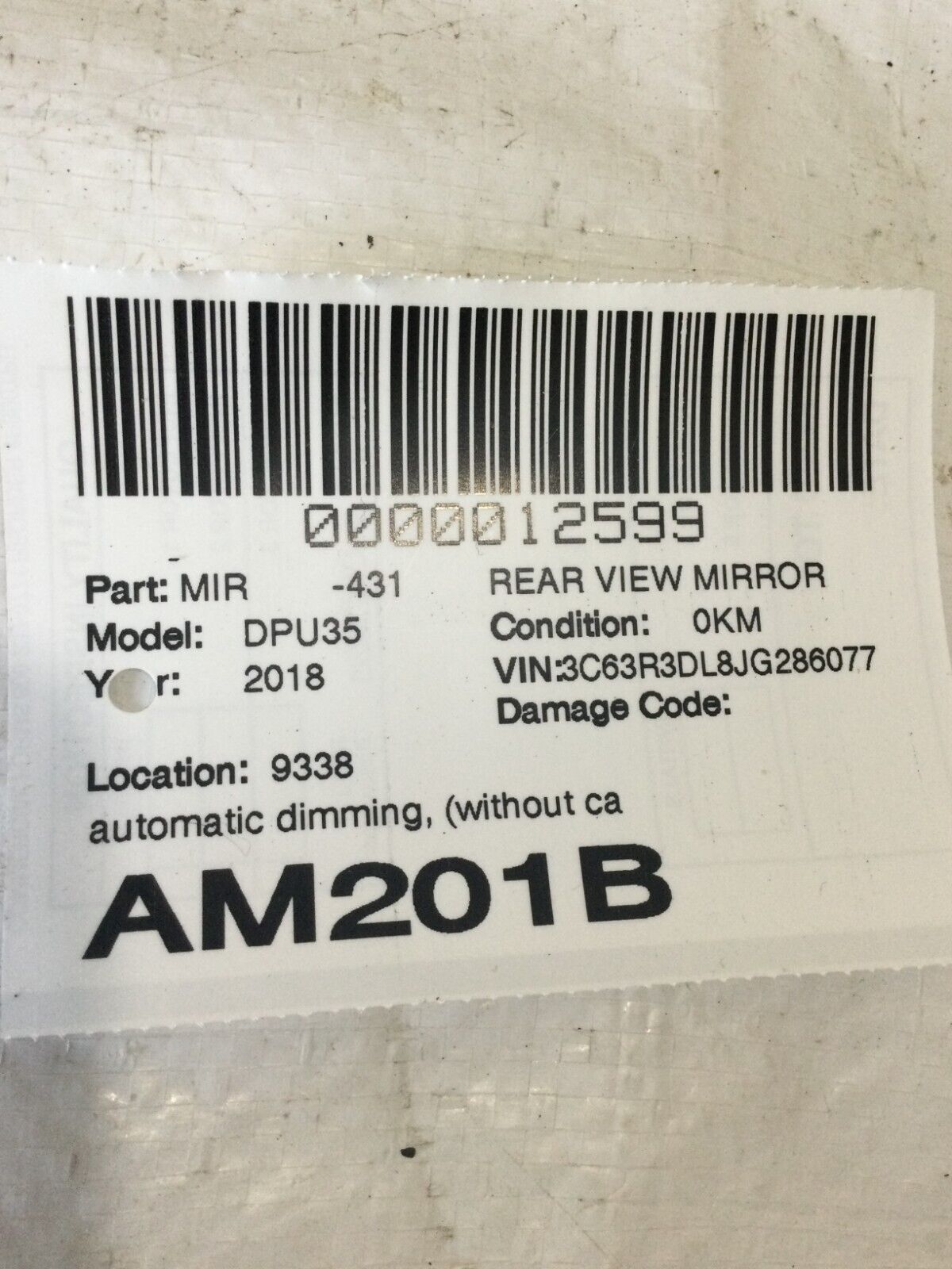 2018 Dodge Ram 3500 Interior Rear View Mirror 045677