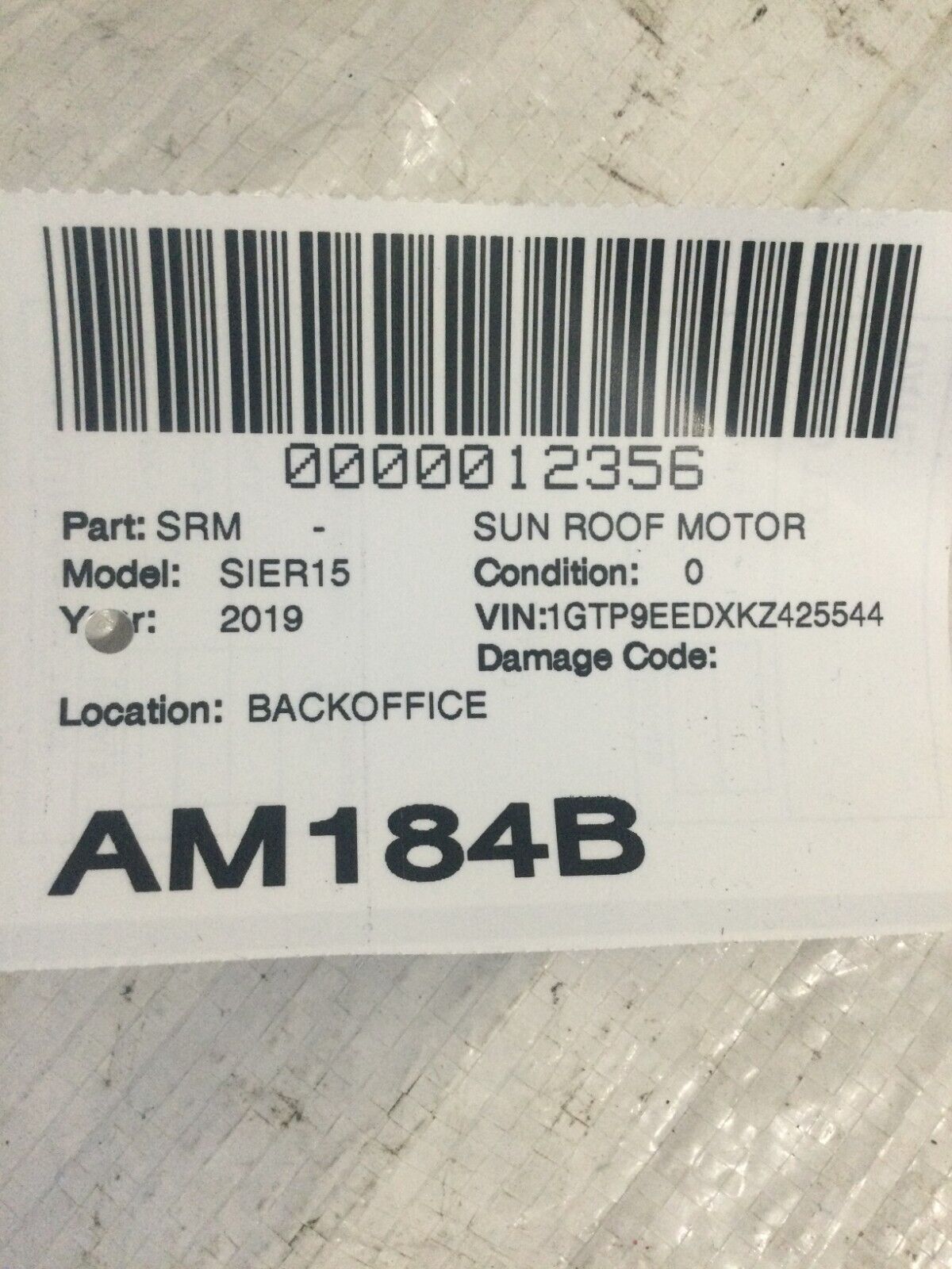 2019 GMC Sierra 1500 Sunroof Motor OEM 84621080