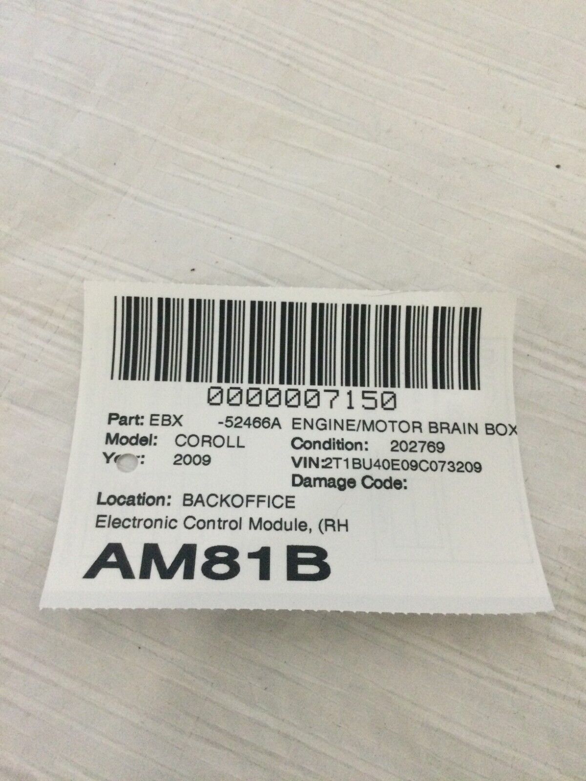 Engine Computer 2009 Toyota Matrix Corolla 89661-02L81 1.8L 4SPD ECM