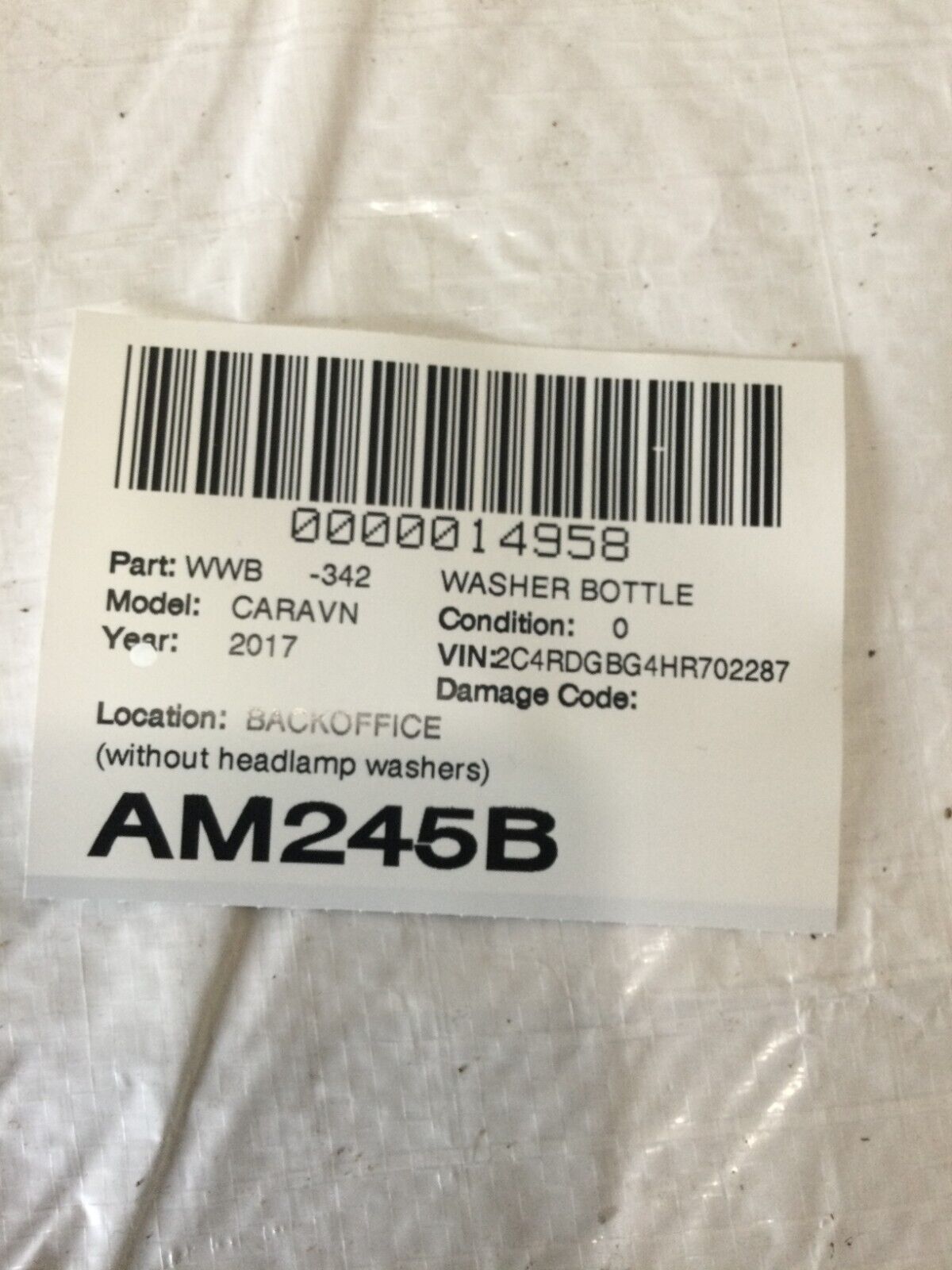 2017 Dodge Grand Caravan Washer Reservoir Bottle 05113650AD OEM