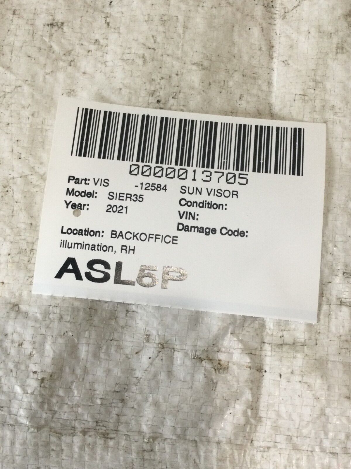 2021 GMC Sierra 3500 Illuminated Right Passenger Sun Visor OEM