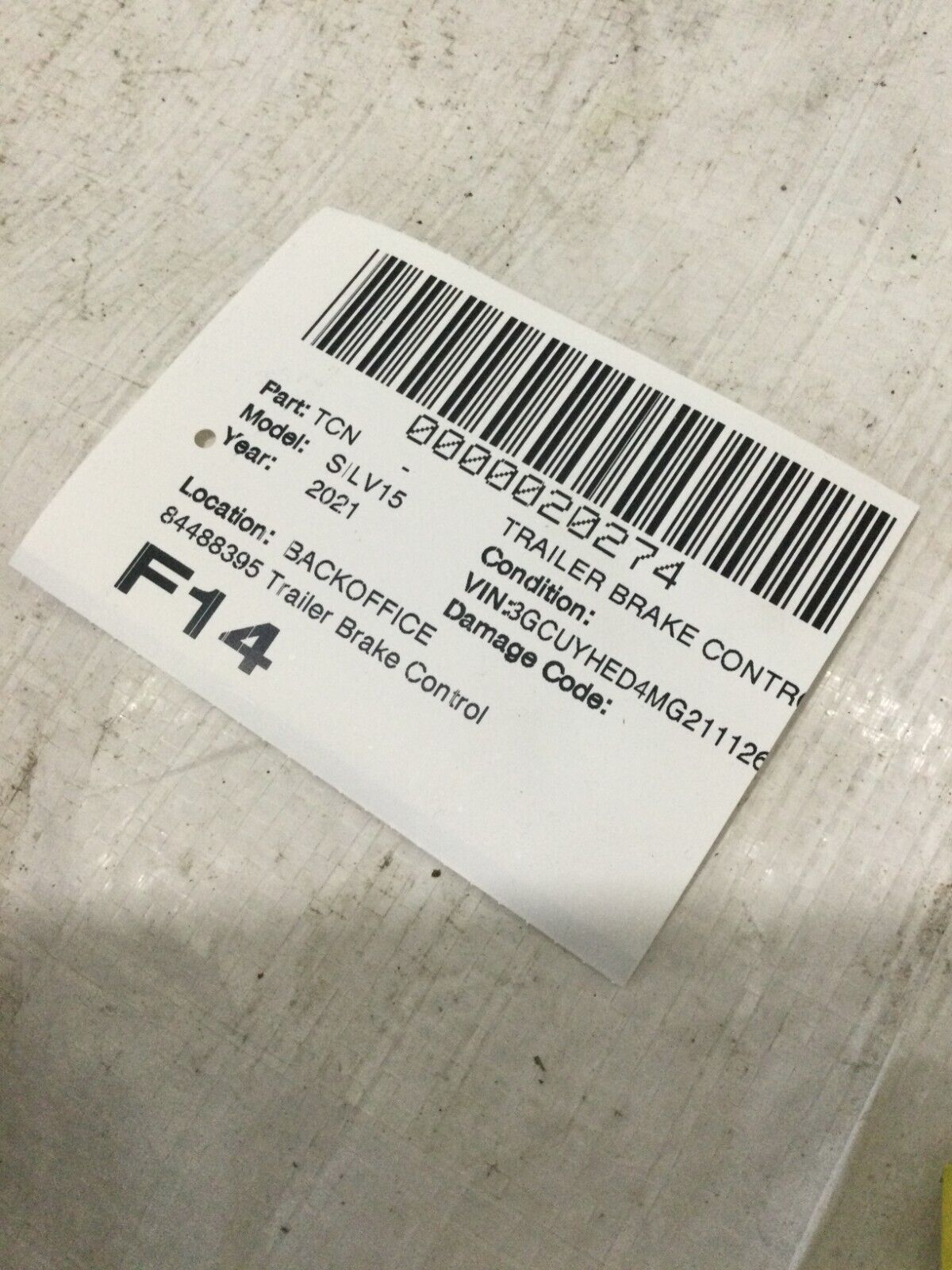 2019-2021 Chevrolet Silverado 1500 Trailer Brake Control Switch 84488395 OEM