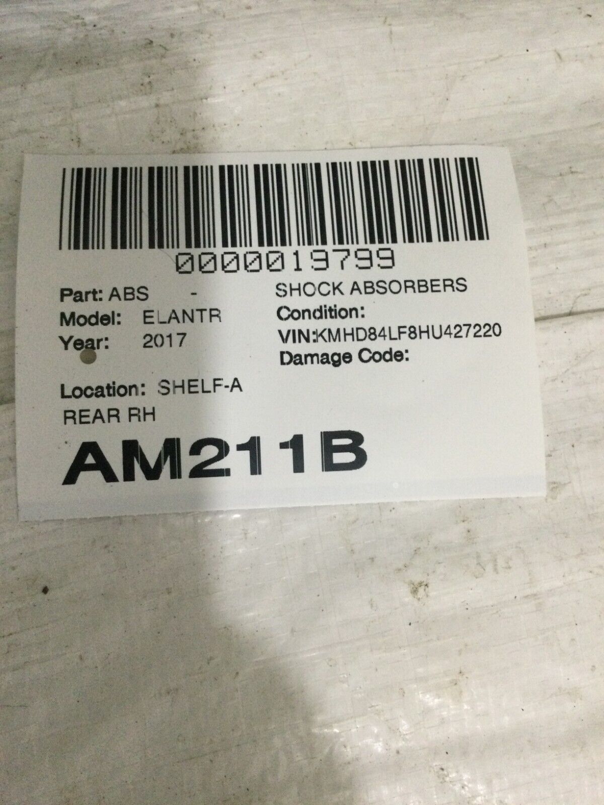 2017 Hyundai Elantra Rear Right Shock Absorber OEM