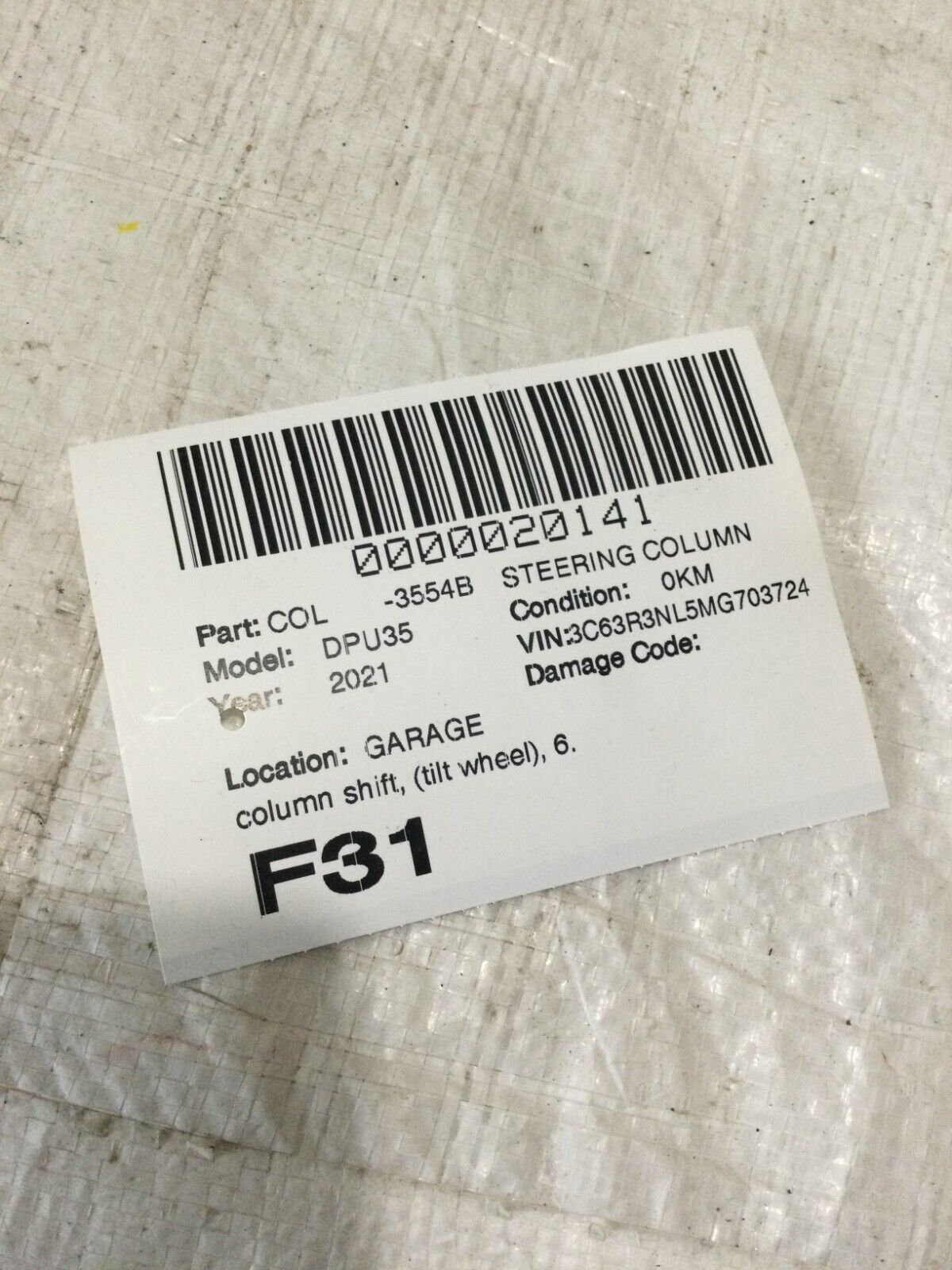 2021 RAM 3500 Steering Column Assembly OEM