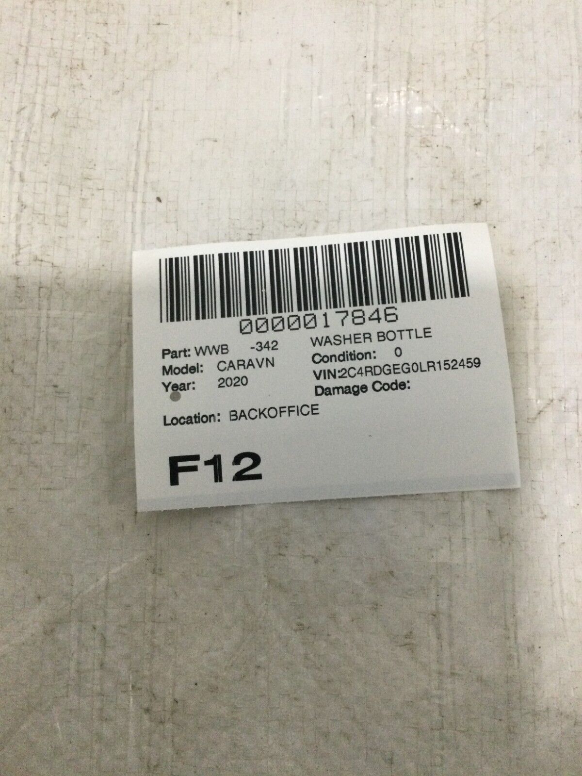 2020 Dodge Grand Caravan Windshield Washer Fluid Reservoir Tank OEM