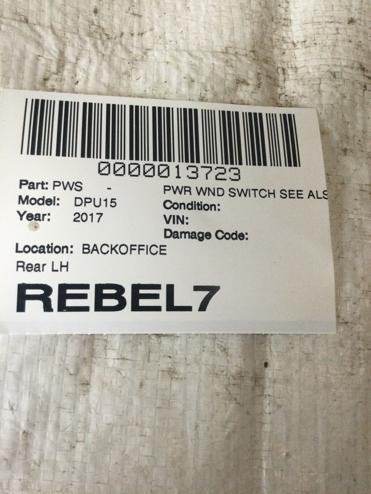 Rear Window Switch 2016-2018 Dodge Ram 1500 2500 3500 LH or RH 56046832AC