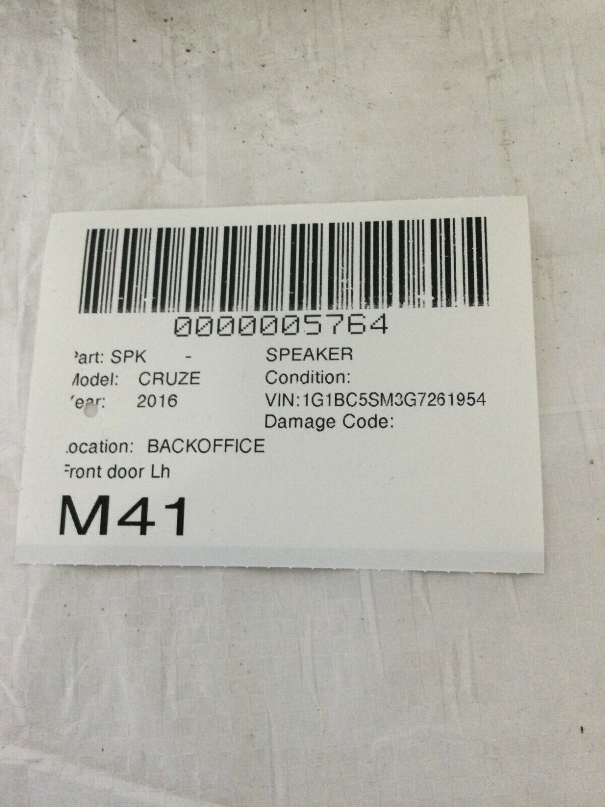 2016-2018 Chevrolet Cruze Front Left Door Speaker OEM 23343614