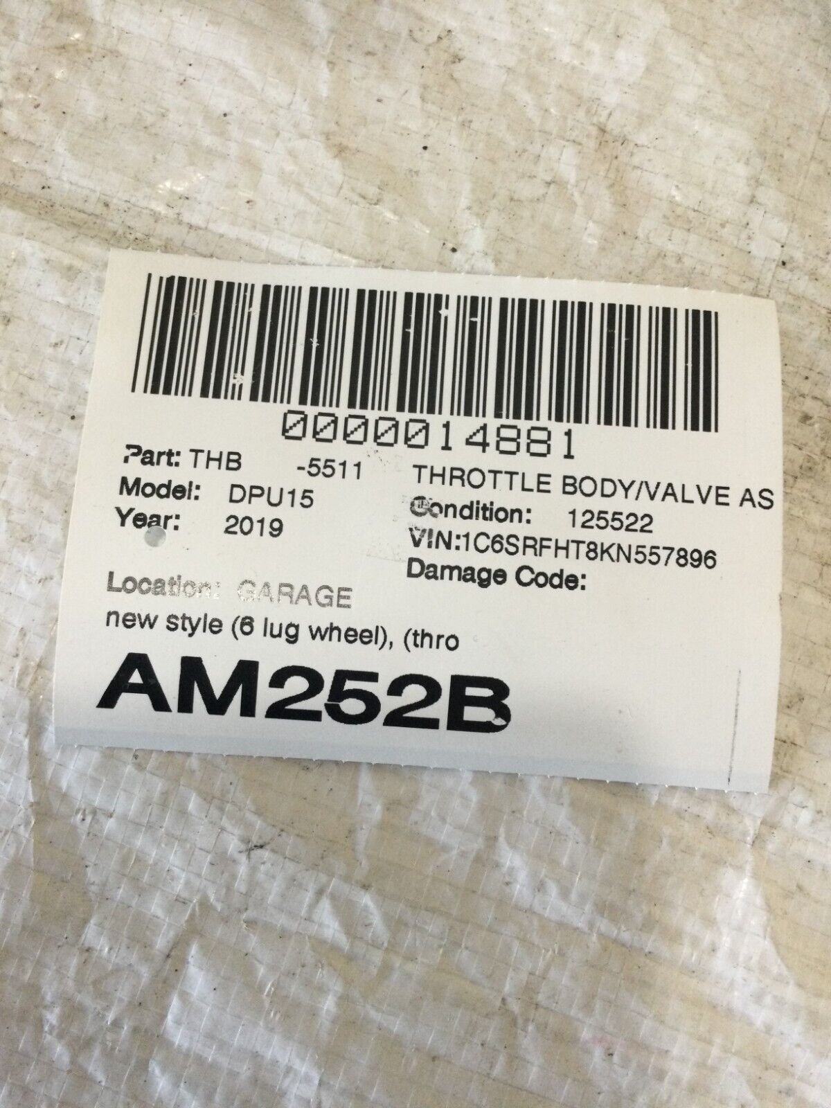 2019 RAM 1500 Throttle Body Valve Assembly OEM