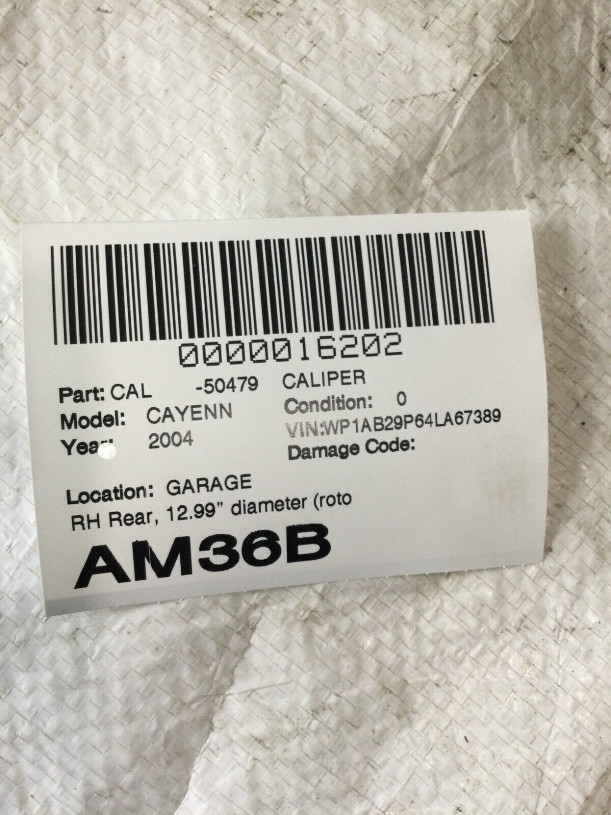 2004 Porsche Cayenne Right Rear Brembo Brake Caliper OEM