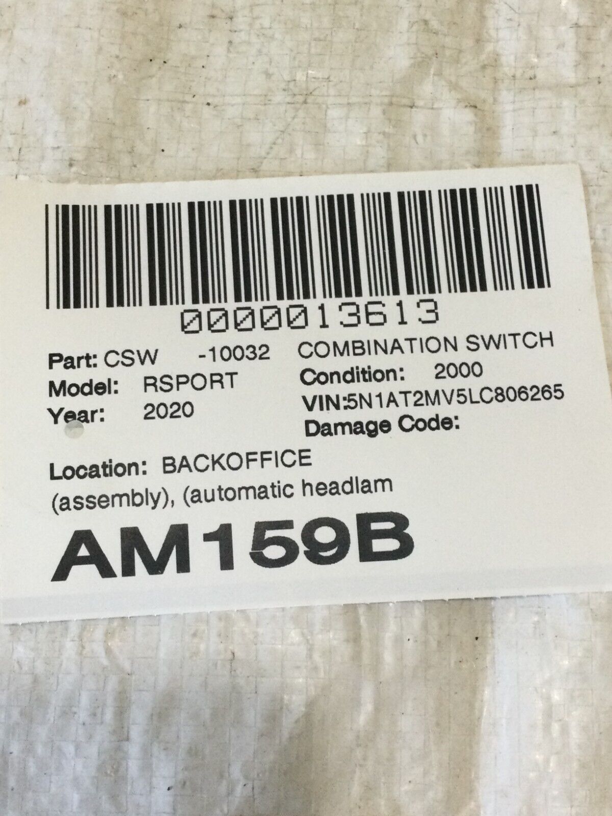 2020 Nissan Rogue Headlight Wiper Column Combination Switch OEM