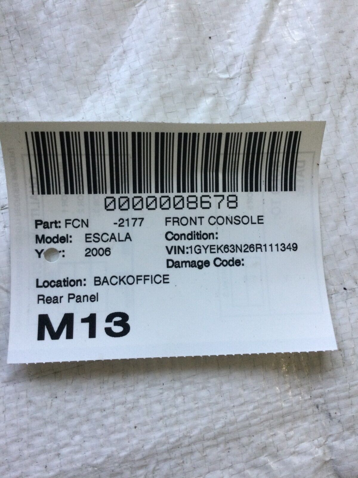 2003-2006 Cadillac Escalade Front Console Rear Panel OEM