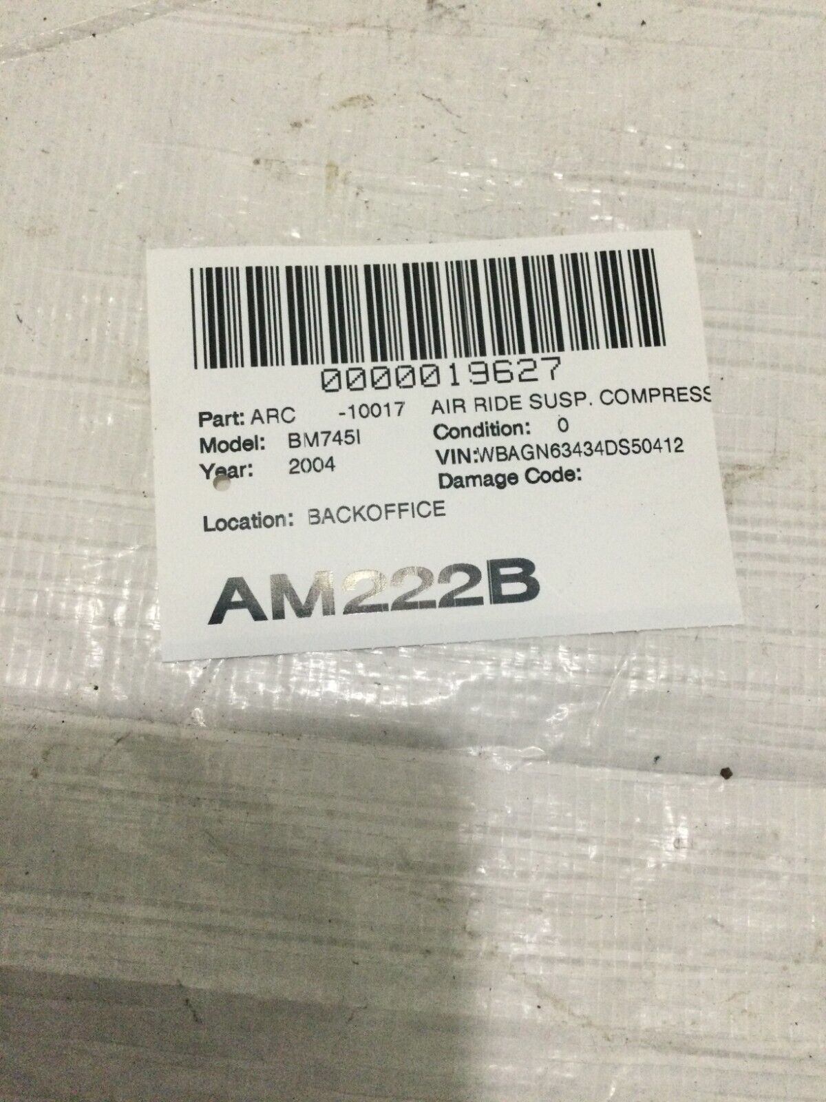 2004 BMW 745I Air Ride Suspension Compresor Pump OEM