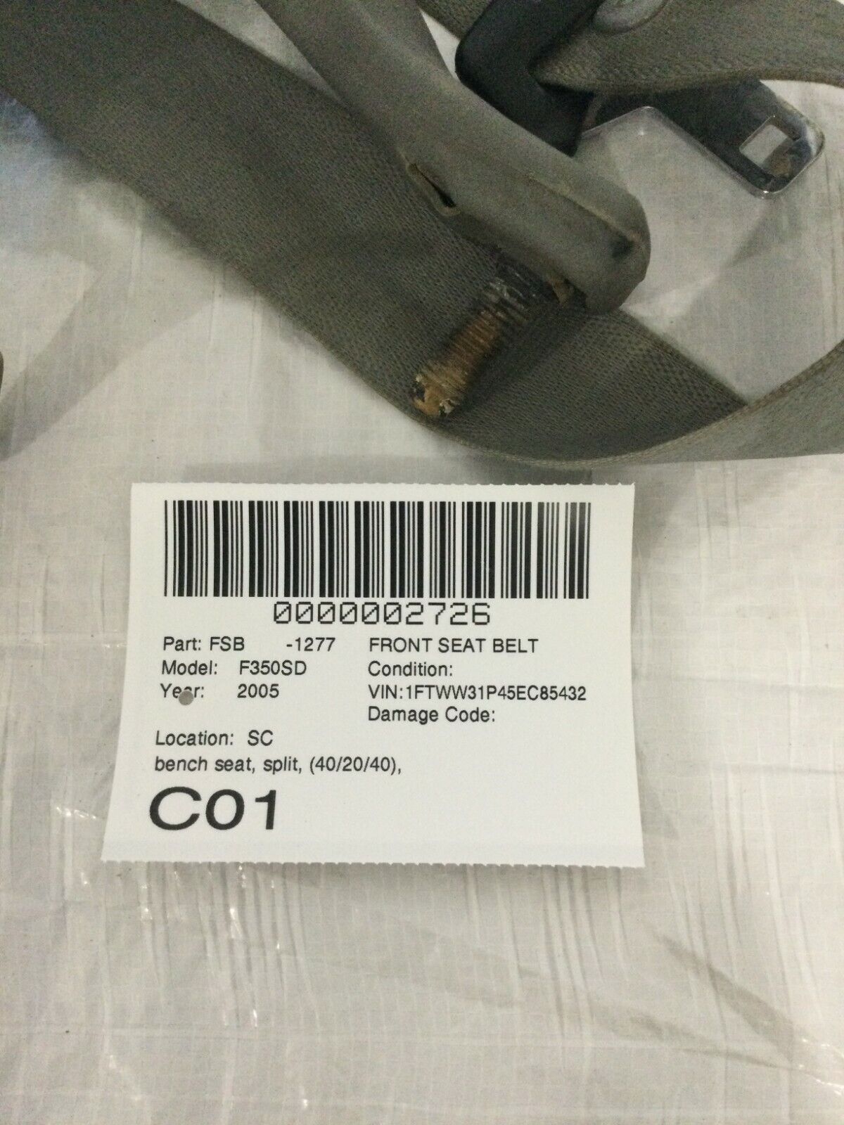 2005 Ford F350SD Front Right Passenger Seat Belt OEM 6.0L