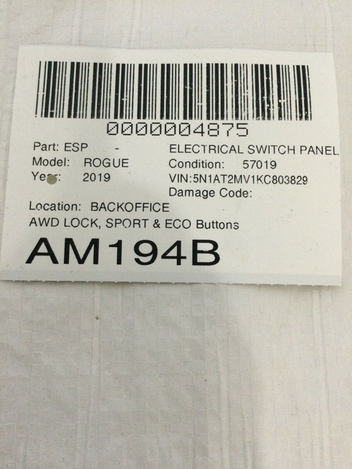 2019 Nissan Rogue AWD Lock Sport Eco Switch OEM