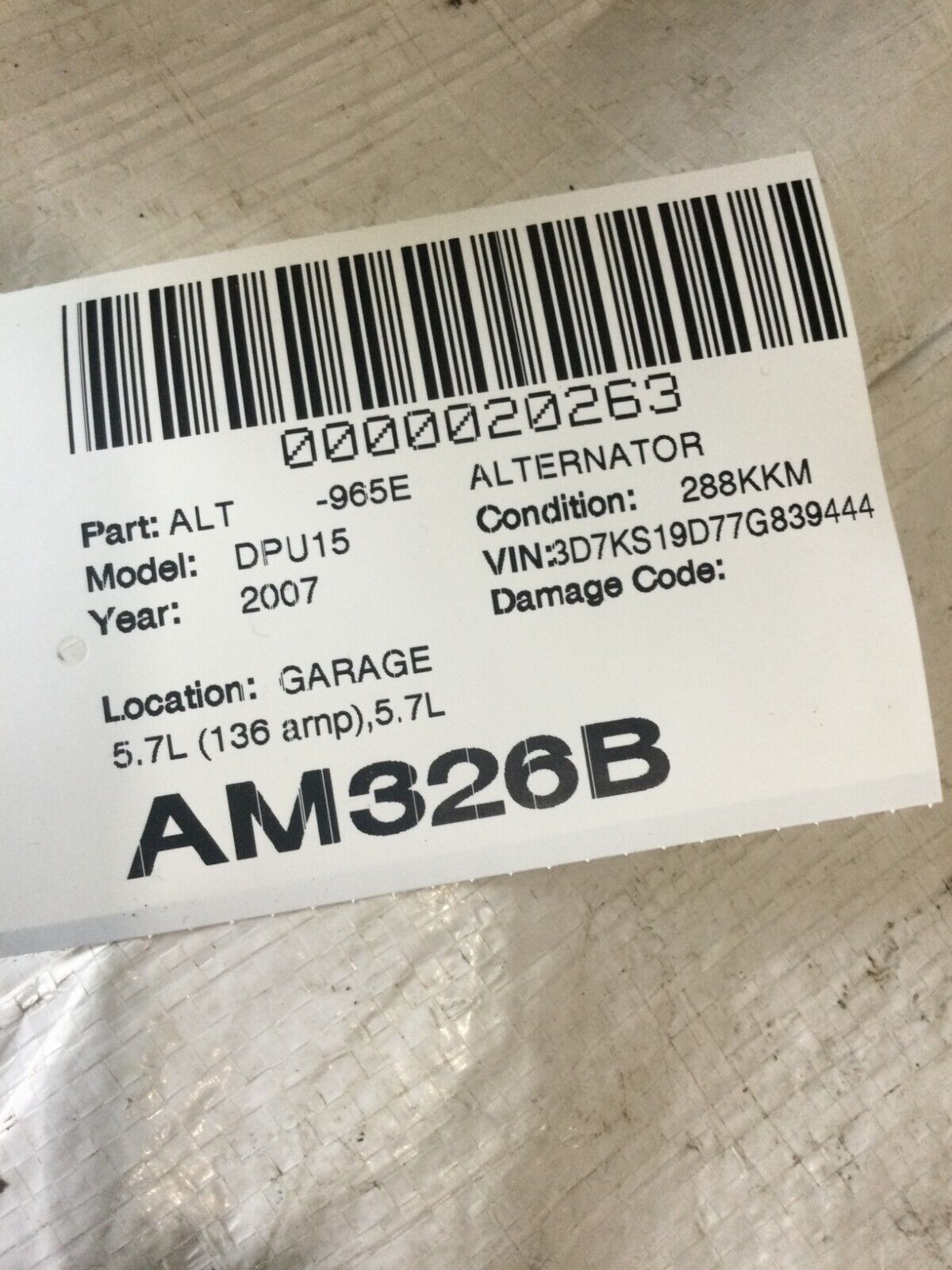 2007 Dodge Ram 1500 5.7L Alternator Motor Assembly OEM