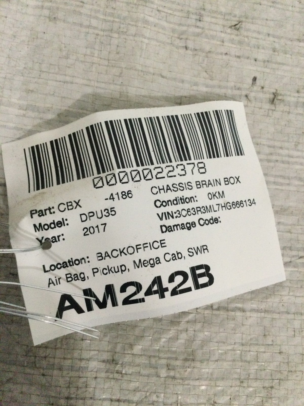 2017 Dodge Ram 3500 Restraint Control Module OEM 68303226AA