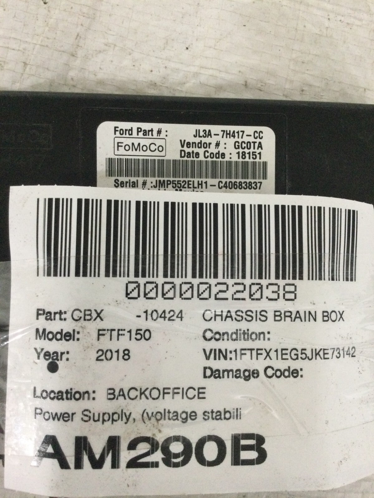2018 Ford F-150 Transfer Case Shift Control Module JL3A-7H417-CC OEM